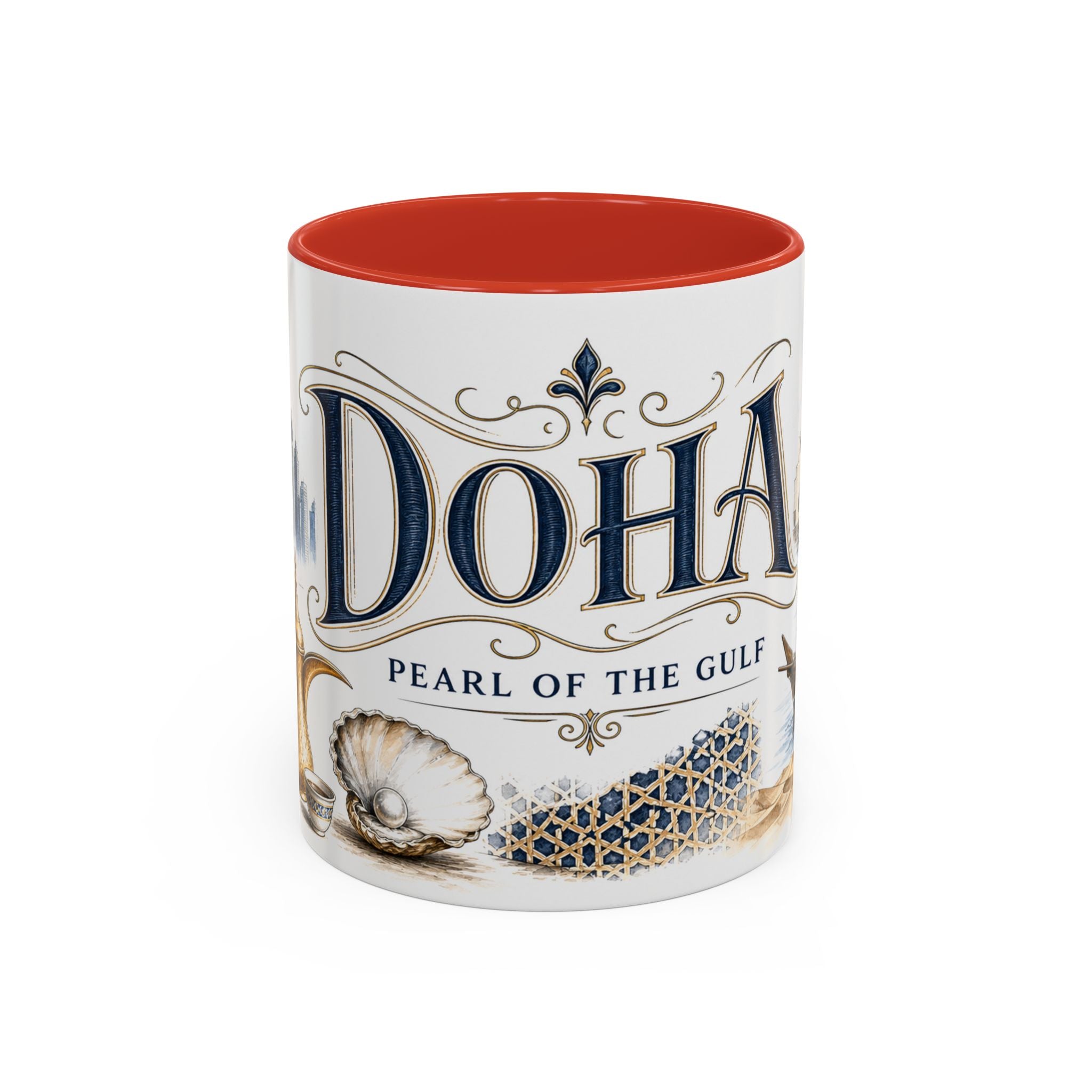 Doha Coffee Mug | Qatar Travel Souvenir | Vintage Illustrated City Gift | 11 oz 15 oz Accent Mug