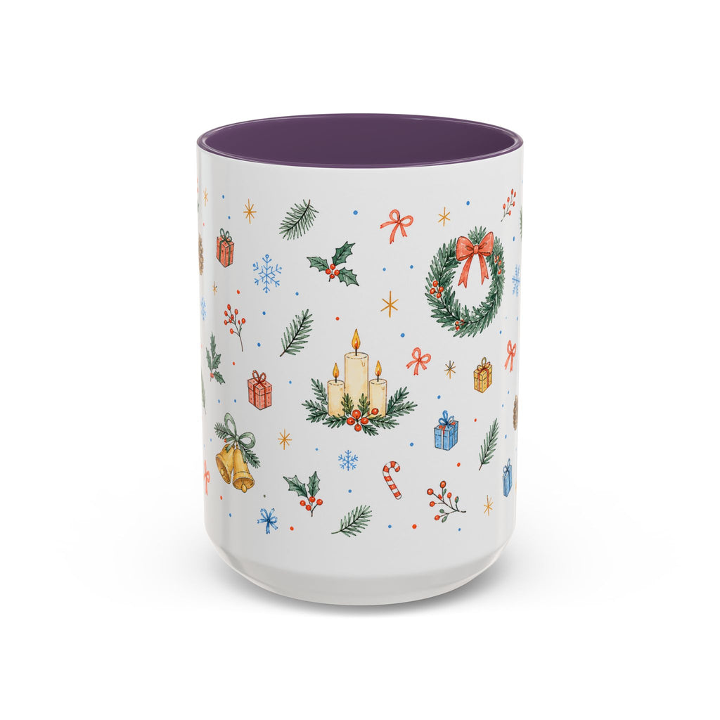 Christmas Candle Mug | Holly Wreath Watercolor Holiday Gift | Accent Cup 11oz 15oz