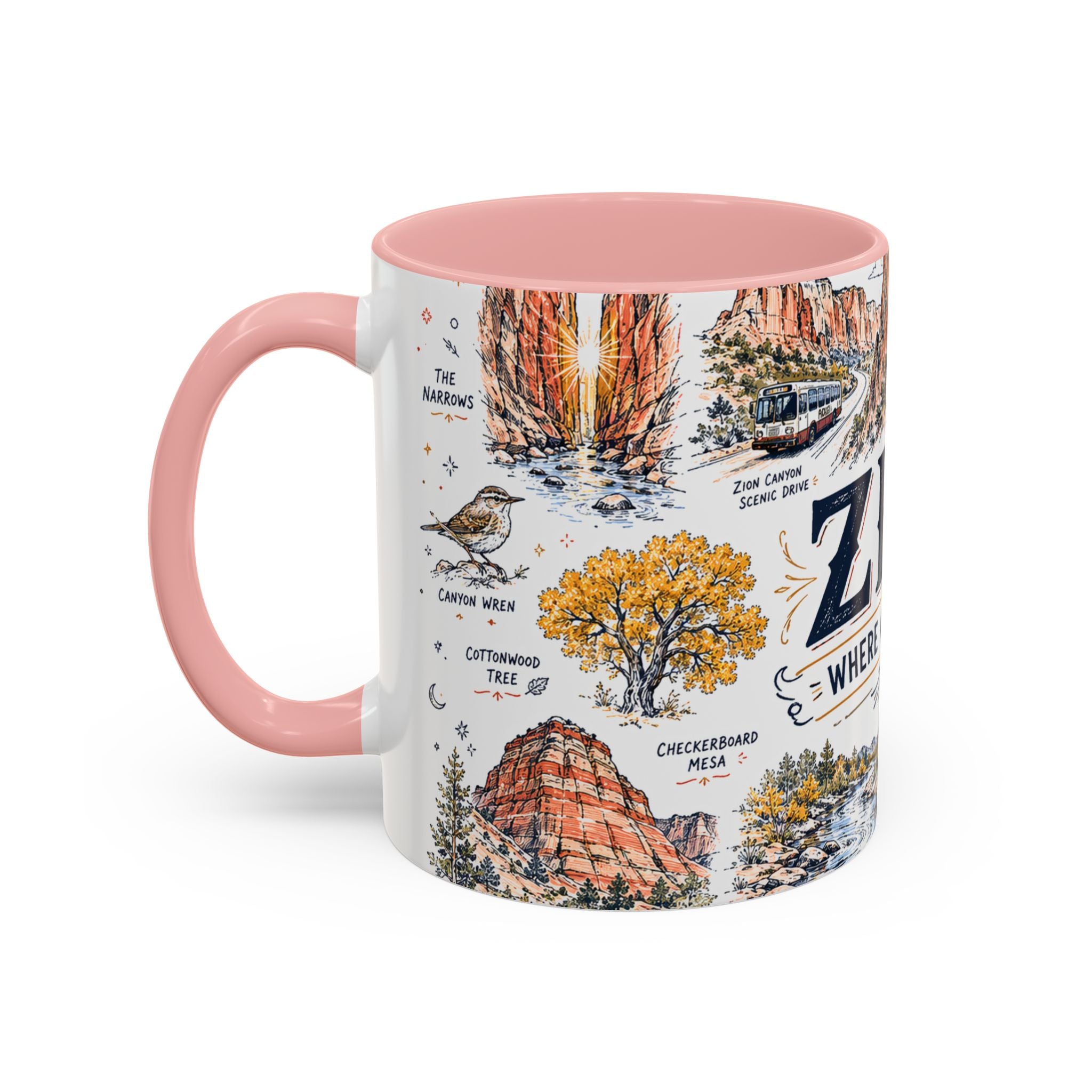 Zion National Park Coffee Mug | Hiking Camping Nature Gift | Accent Color Ceramic 11oz 15oz