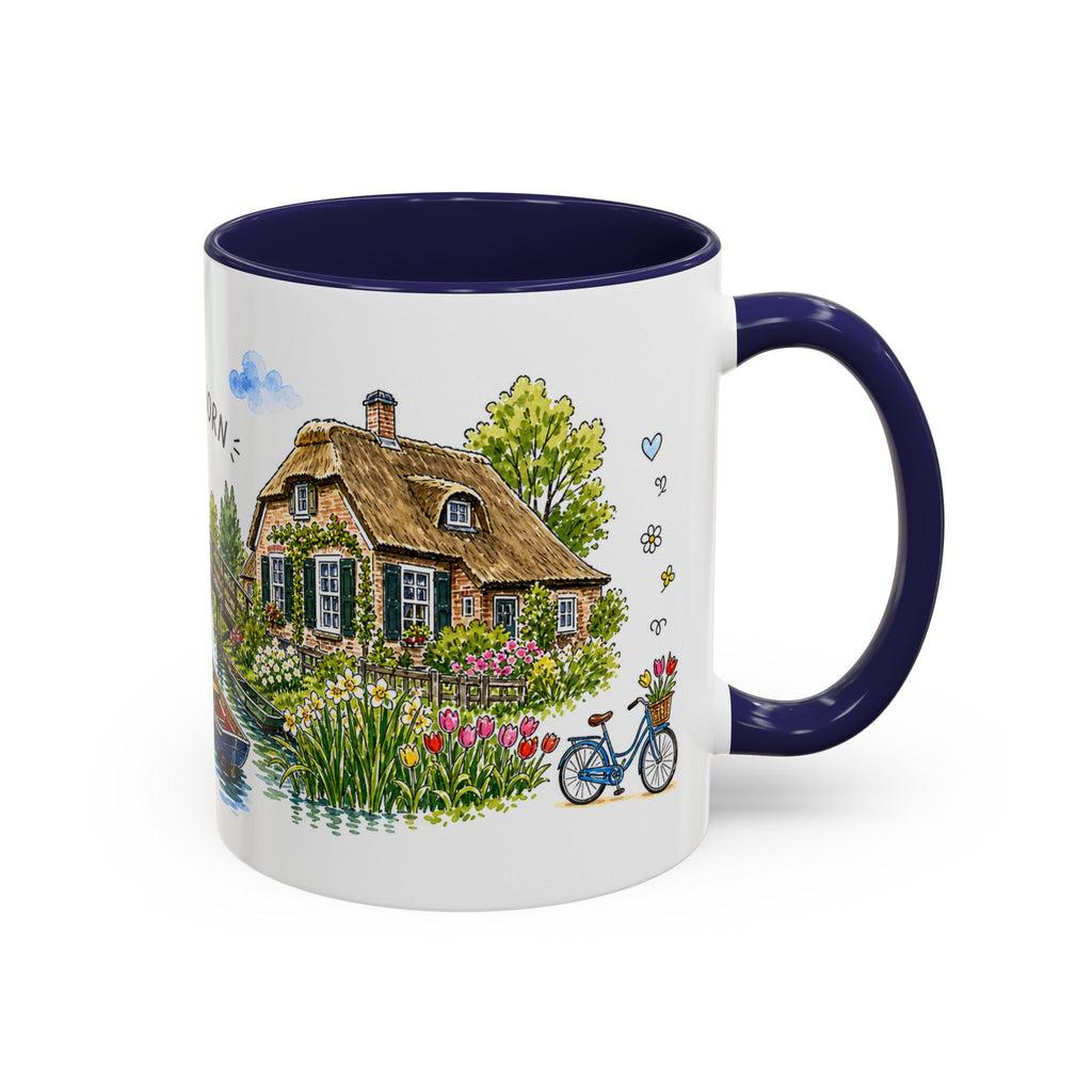 Giethoorn Illustrated Travel Mug | Netherlands Souvenir Accent Coffee Mug | 11oz 15oz Ceramic Cup