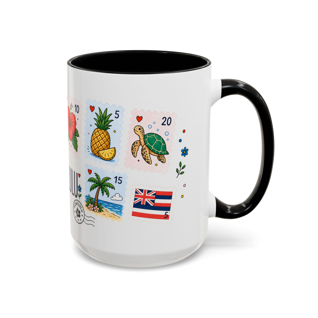 Honolulu Coffee Mug | Postage Stamp Collage Mug | Travel Souvenir Accent Cup 11oz 15oz