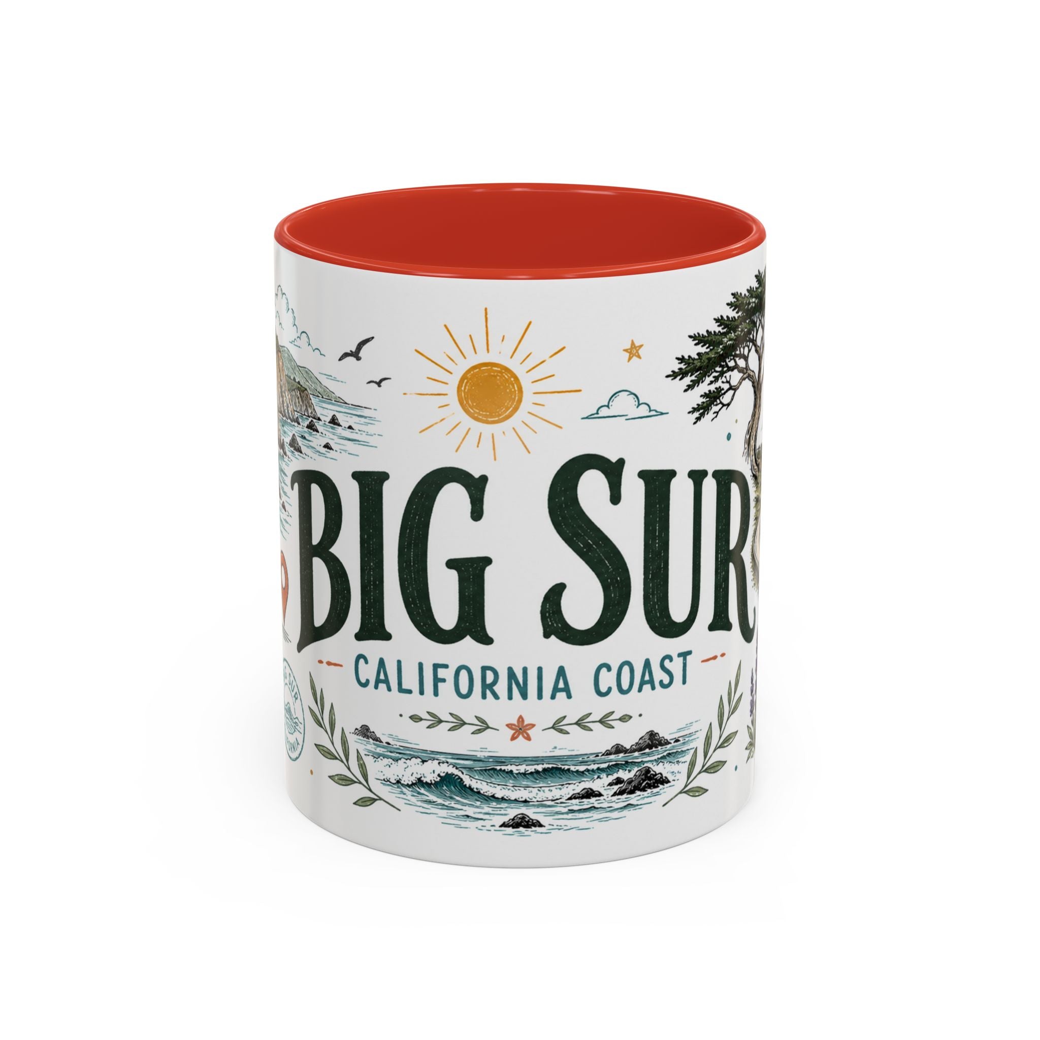 Big Sur Coffee Mug | Travel Destination Souvenir Gift | Accent Color Ceramic 11oz 15oz