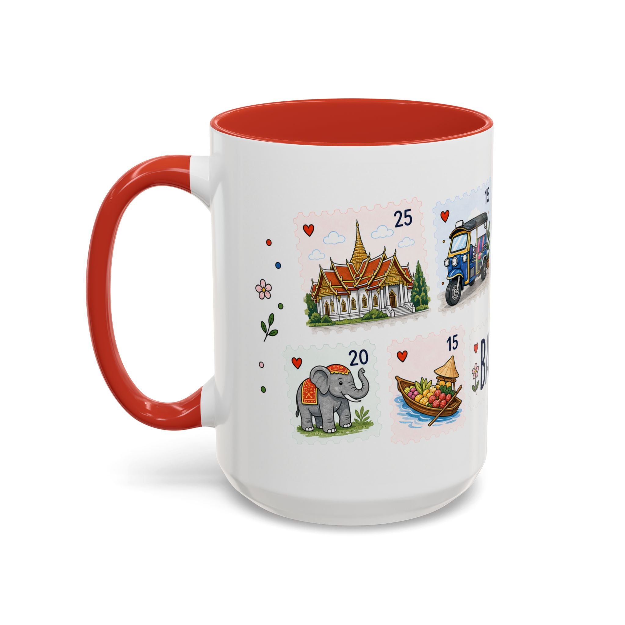 Bangkok Coffee Mug | Postage Stamp Collage Mug | Travel Souvenir Accent Cup 11oz 15oz