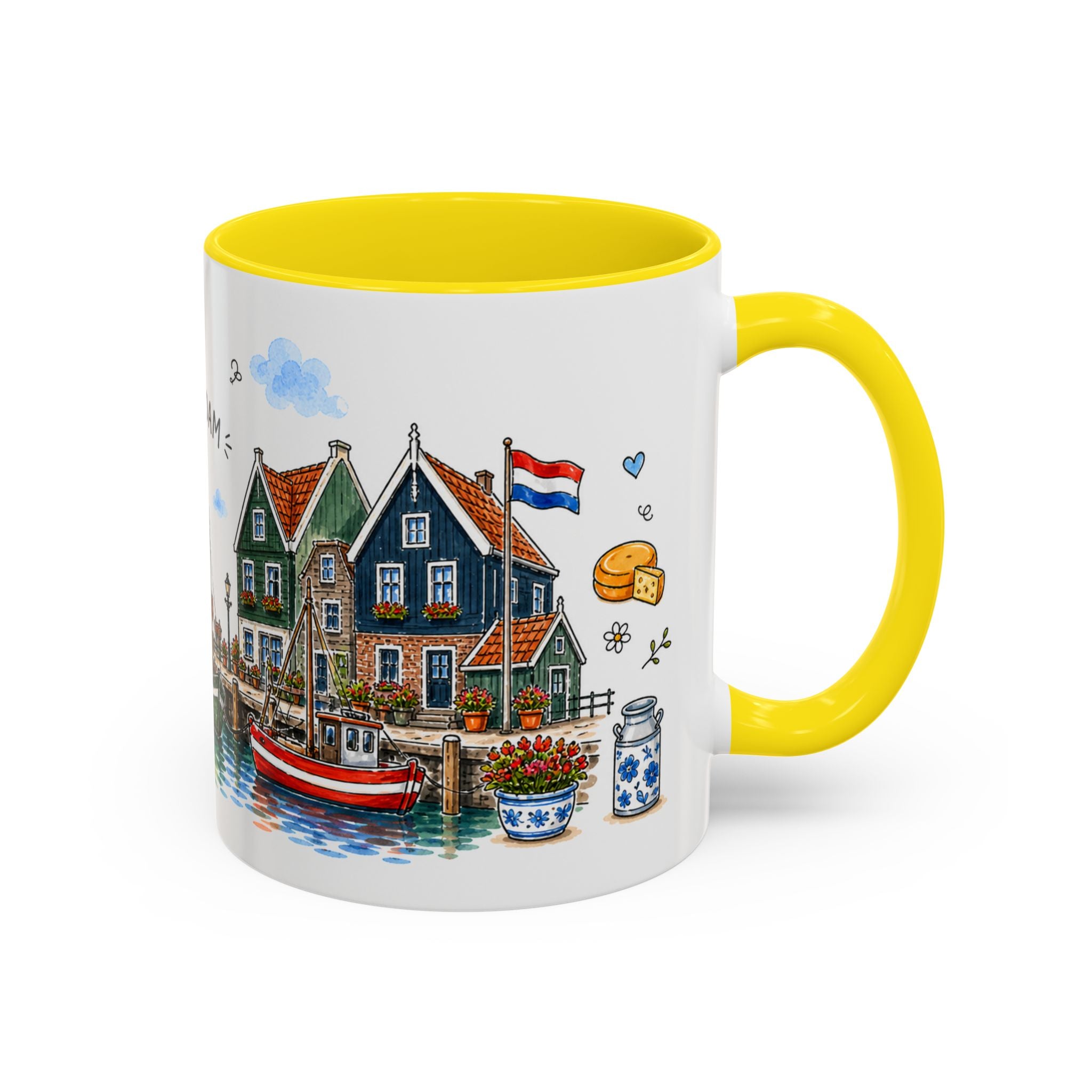 Volendam Illustrated Travel Mug | Netherlands Souvenir Accent Coffee Mug | 11oz 15oz Ceramic Cup