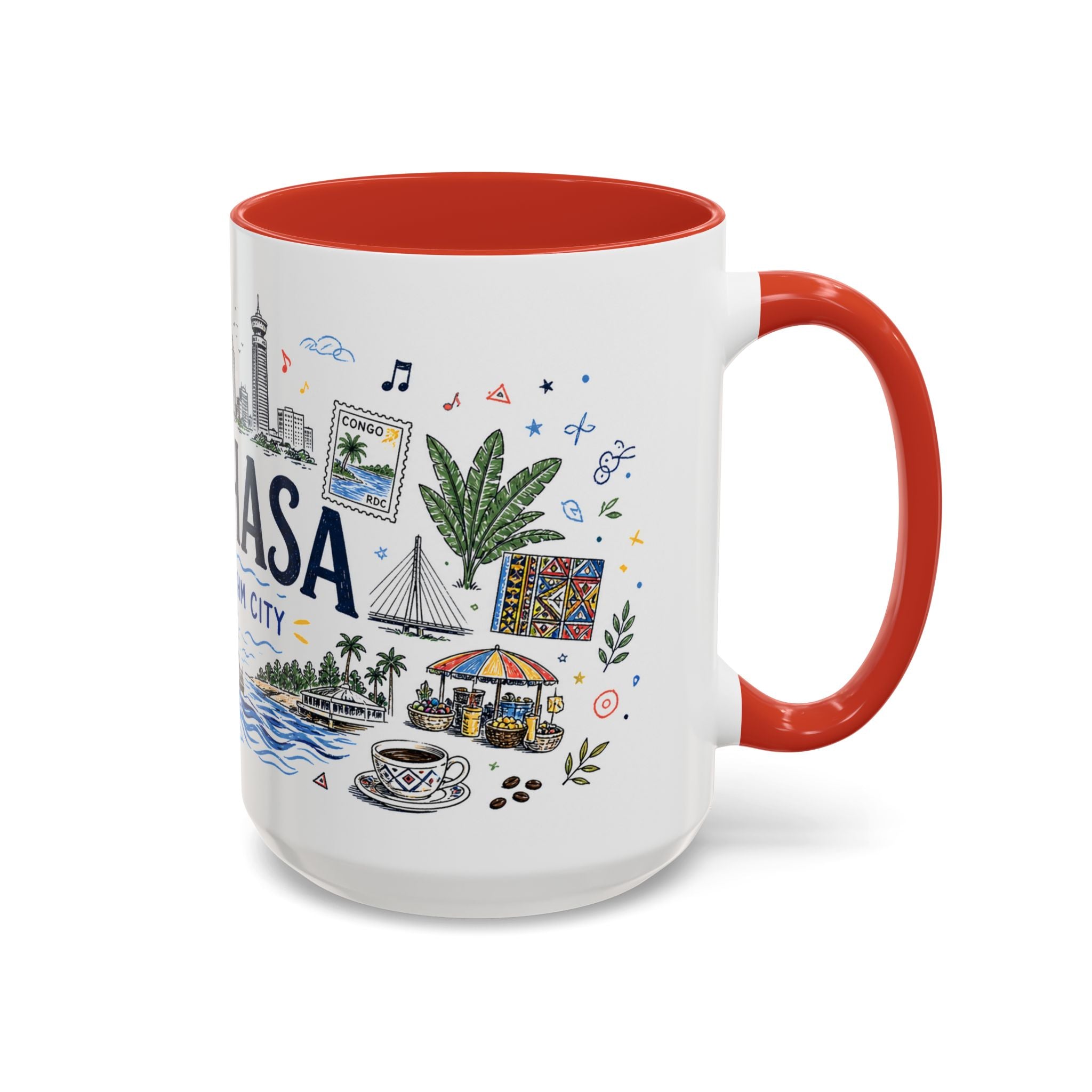 Kinshasa Coffee Mug | DR Congo Souvenir Travel Gift | Accent Color Ceramic 11oz 15oz