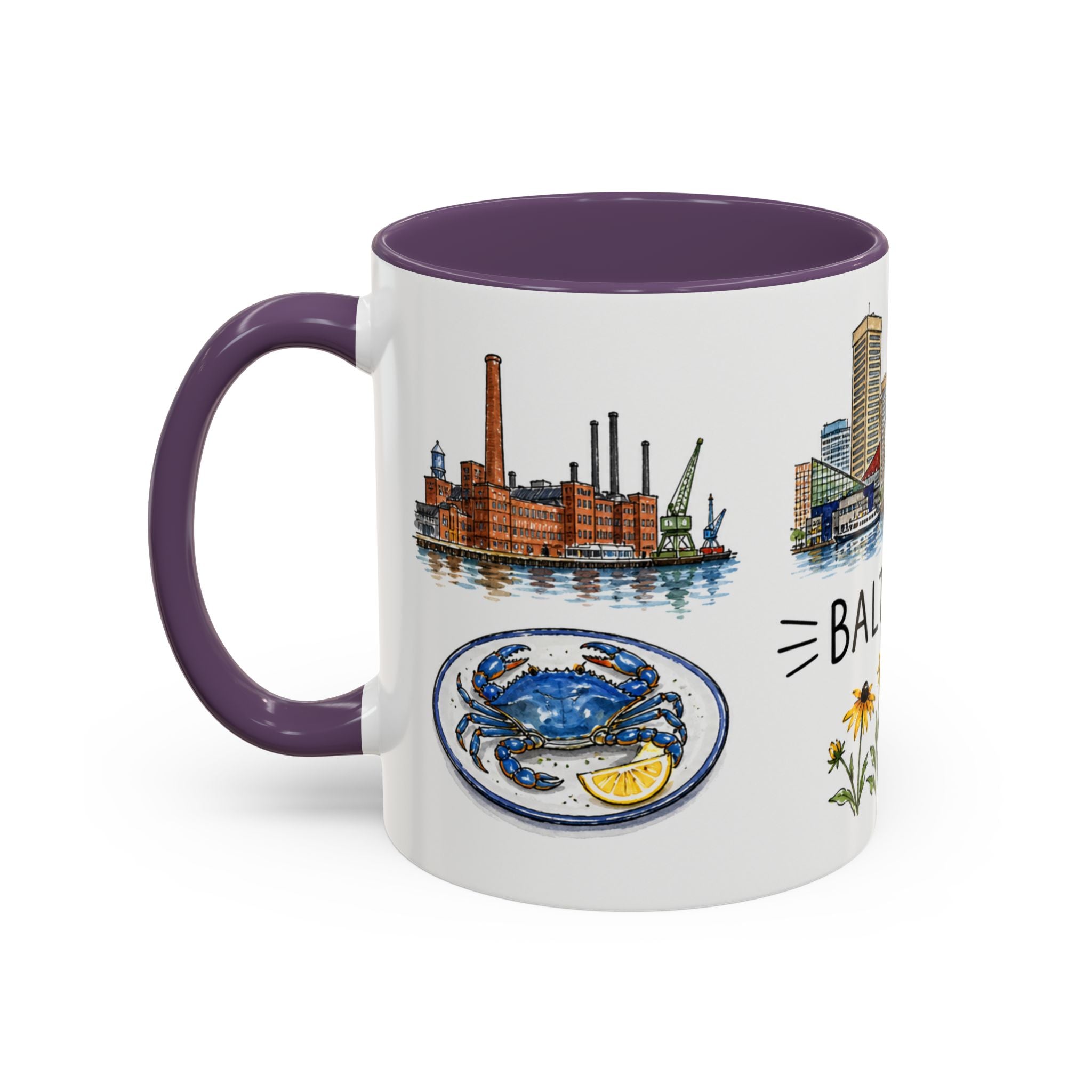 Baltimore Illustrated Travel Mug | City Souvenir Accent Coffee Mug | 11oz 15oz Ceramic Cup