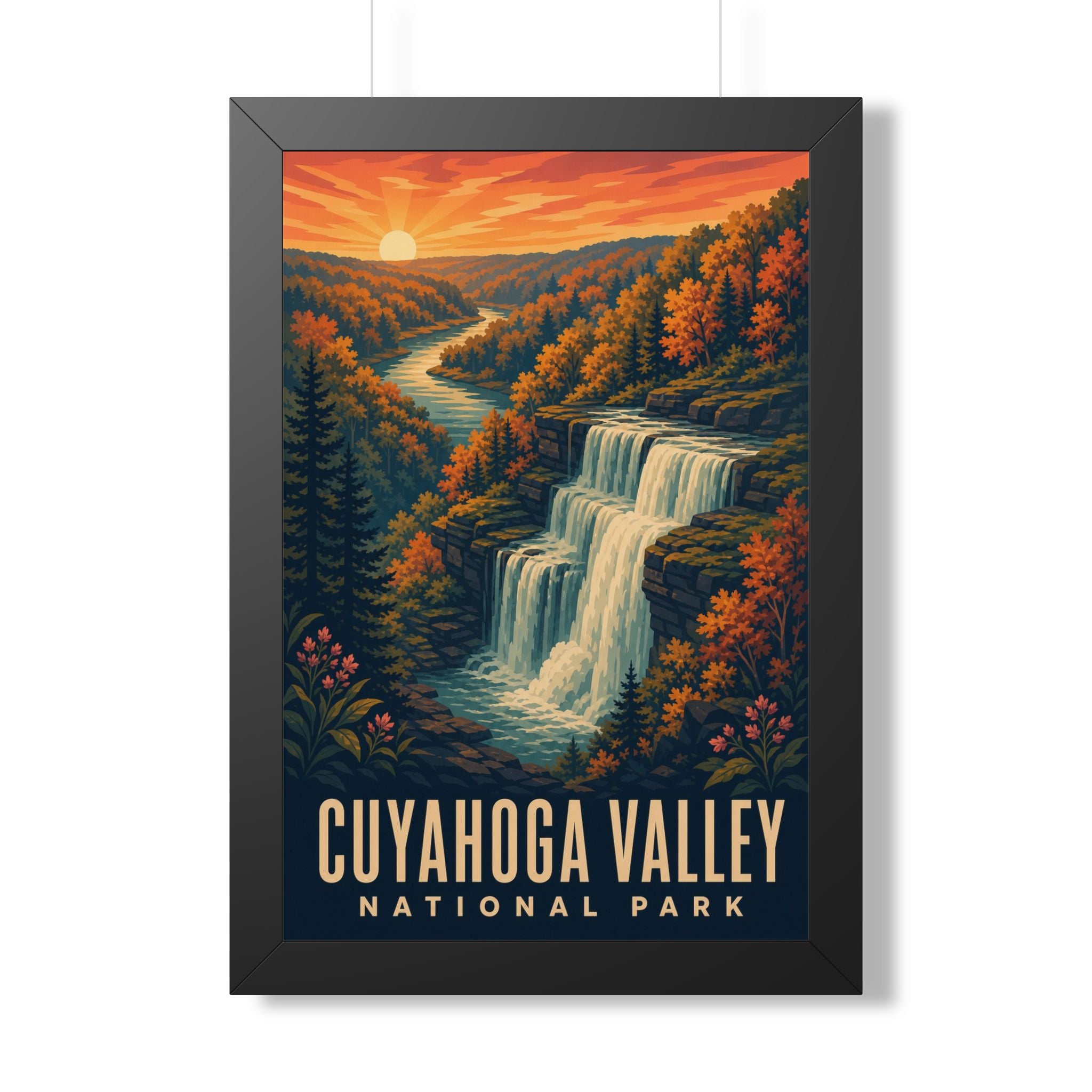Cuyahoga Valley National Park Framed Poster | Vintage Travel Wall Art | Black Walnut White Frame | 16x24 20x30