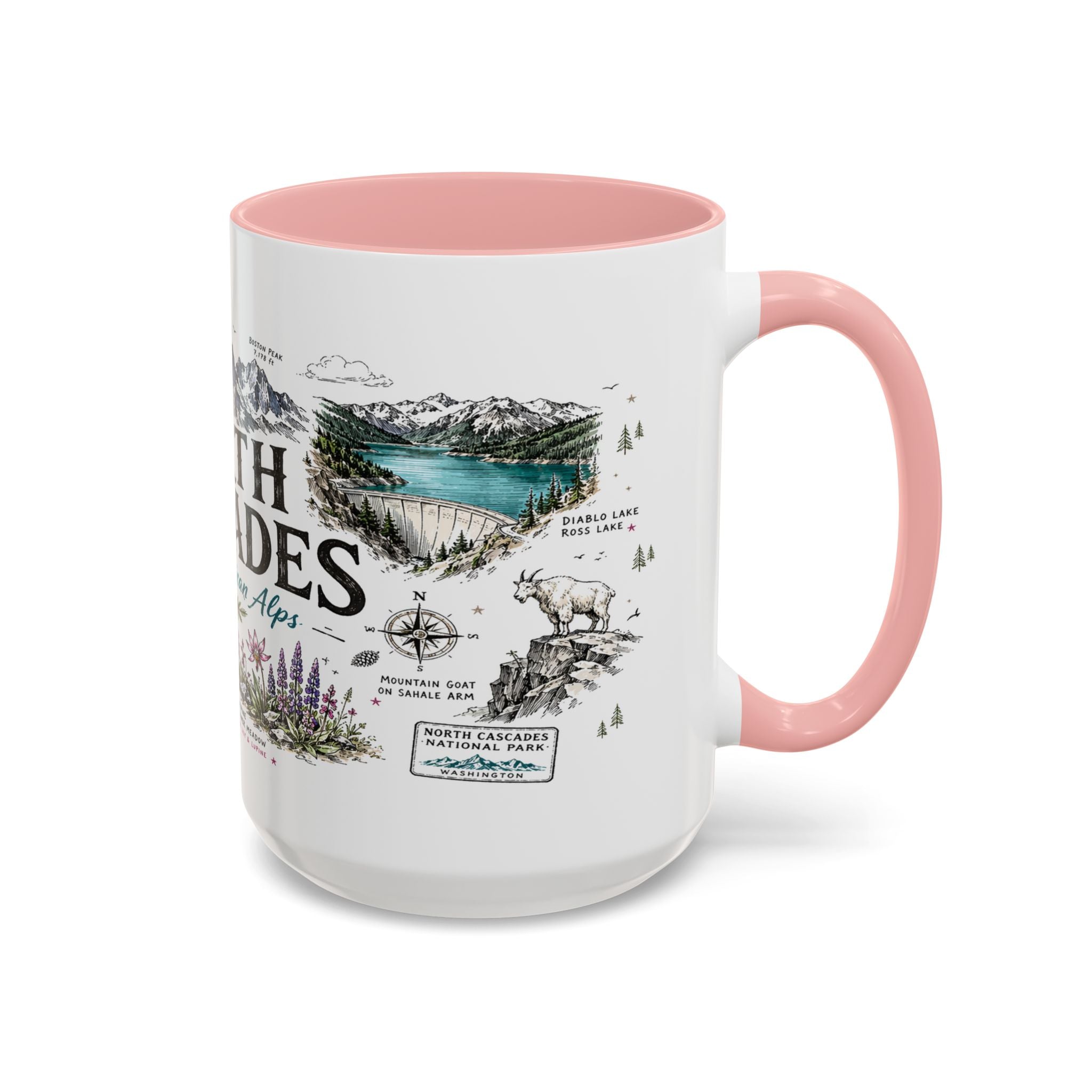 North Cascades National Park Coffee Mug | Washington Alpine Glacier Hiking Gift | Accent Color Ceramic 11oz 15oz