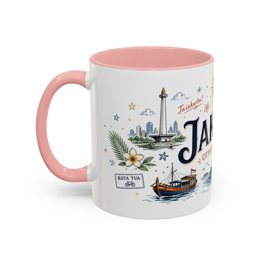 Jakarta Coffee Mug | Indonesia Souvenir Travel Gift | Accent Color Ceramic 11oz 15oz