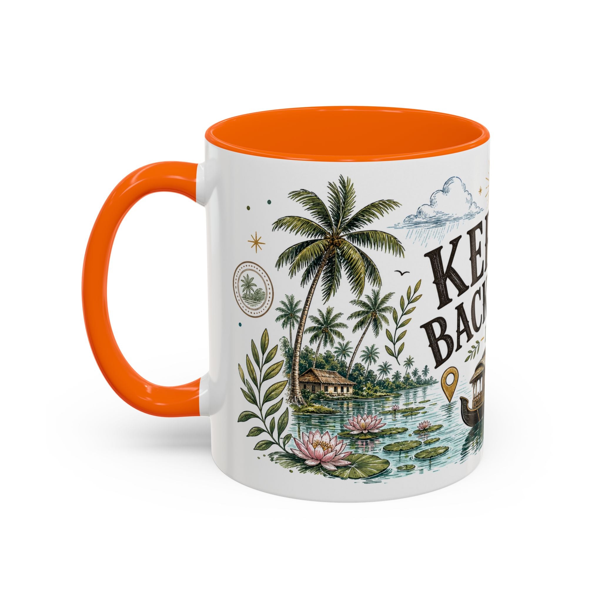 Kerala Backwaters Coffee Mug | Travel Destination Souvenir Gift | Accent Color Ceramic 11oz 15oz