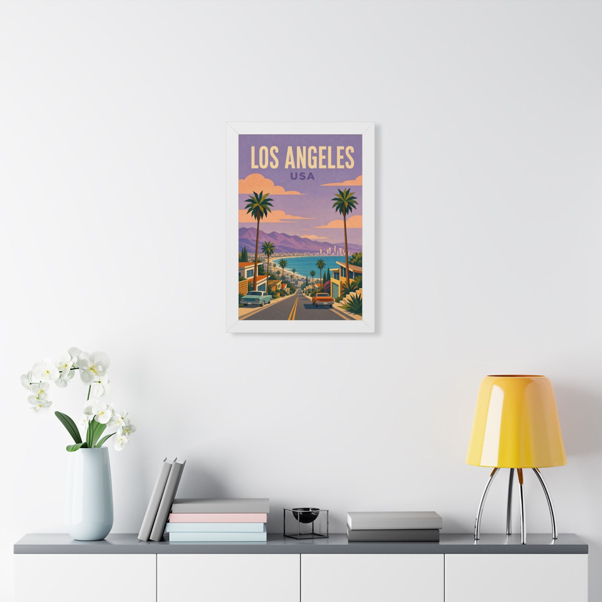 Los Angeles Coast United States Framed Poster | Vintage Travel Wall Art | Black Walnut White Frame | 16x24 20x30