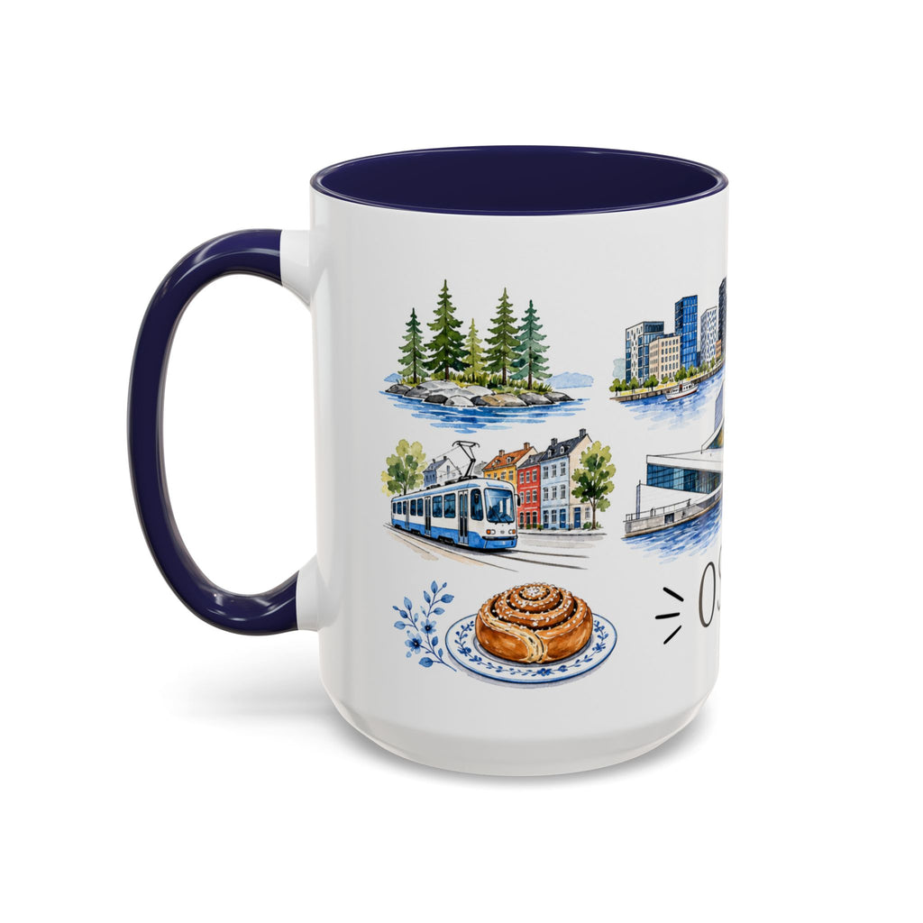 Oslo Illustrated Travel Mug | City Souvenir Accent Coffee Mug | 11oz 15oz Ceramic Cup