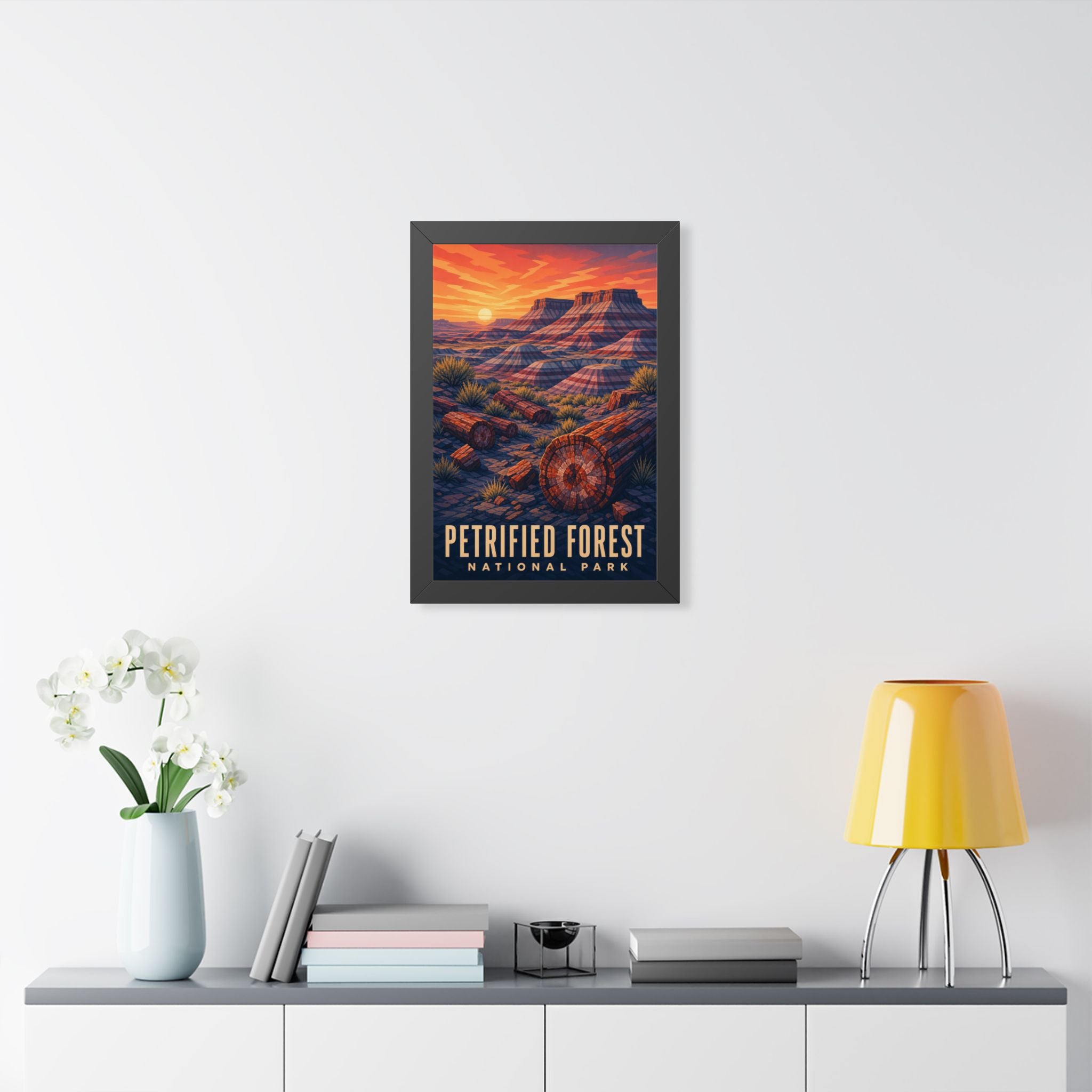 Petrified Forest National Park Framed Poster | Vintage Travel Wall Art | Black Walnut White Frame | 16x24 20x30
