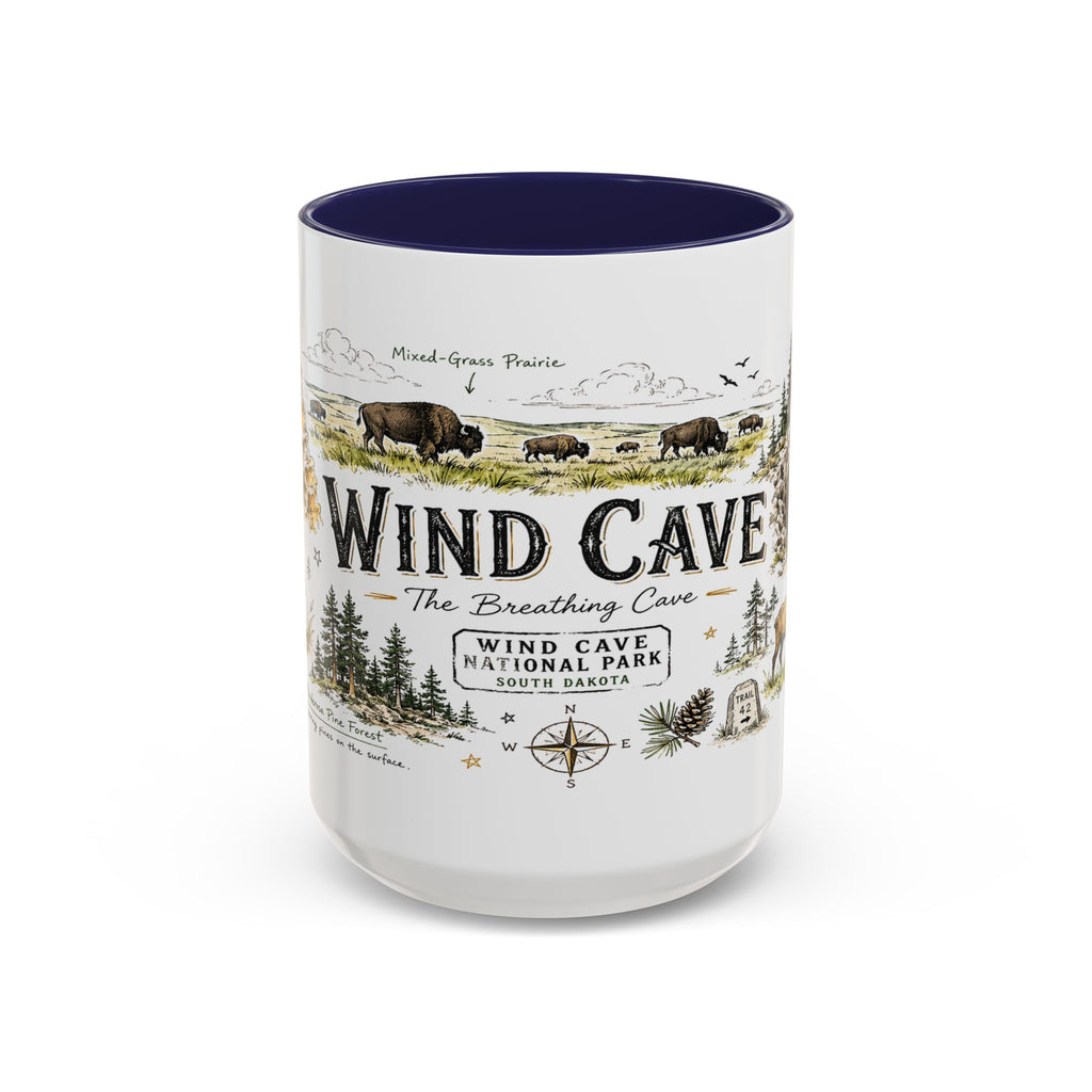 Wind Cave National Park Coffee Mug | South Dakota Cave Bison Prairie Gift | Accent Color Ceramic 11oz 15oz