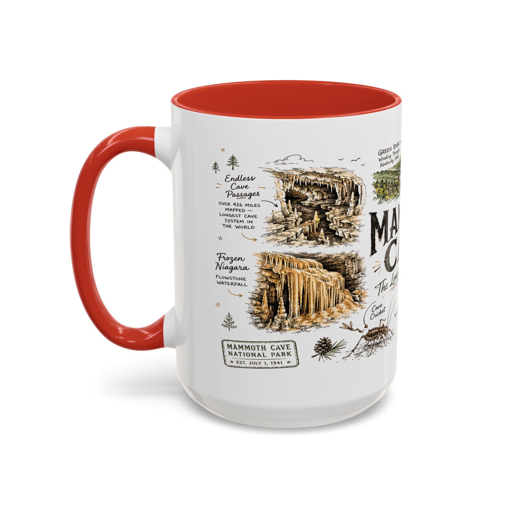 Mammoth Cave National Park Coffee Mug | Kentucky Cave Exploration Hiking Gift | Accent Color Ceramic 11oz 15oz