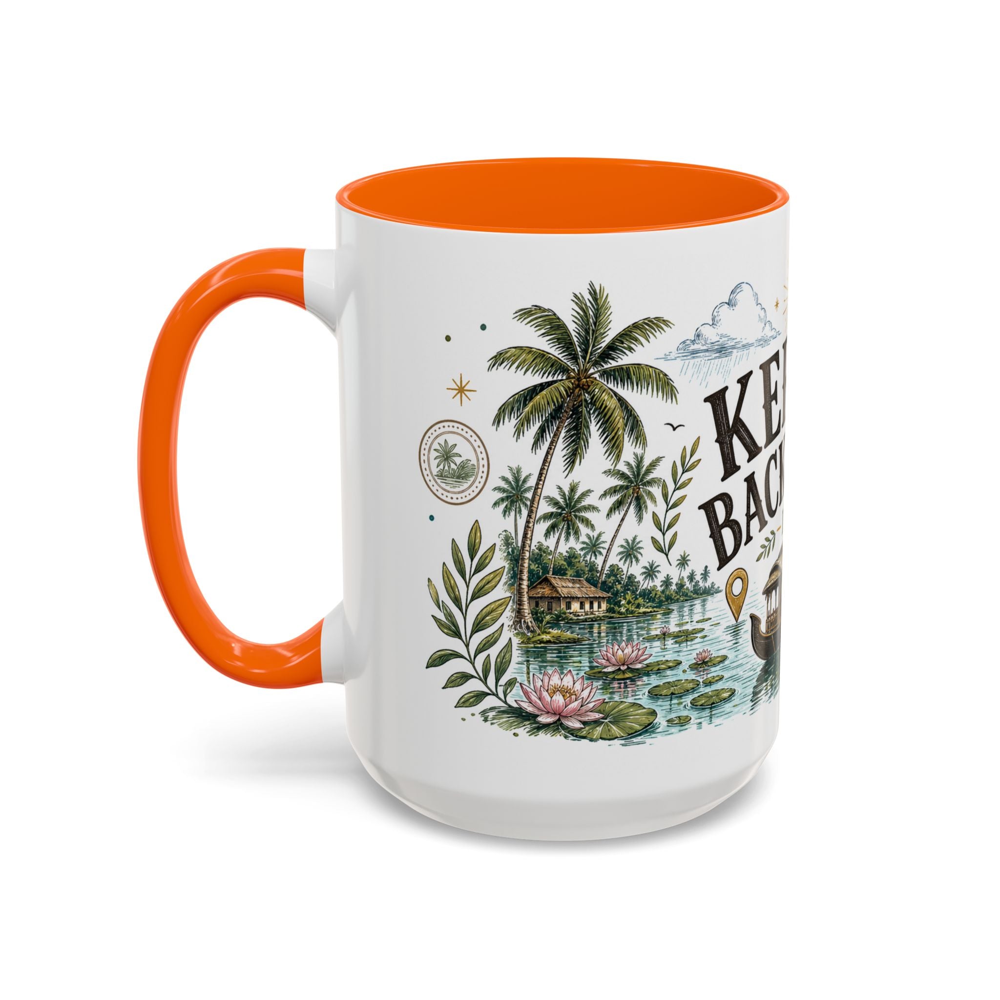 Kerala Backwaters Coffee Mug | Travel Destination Souvenir Gift | Accent Color Ceramic 11oz 15oz