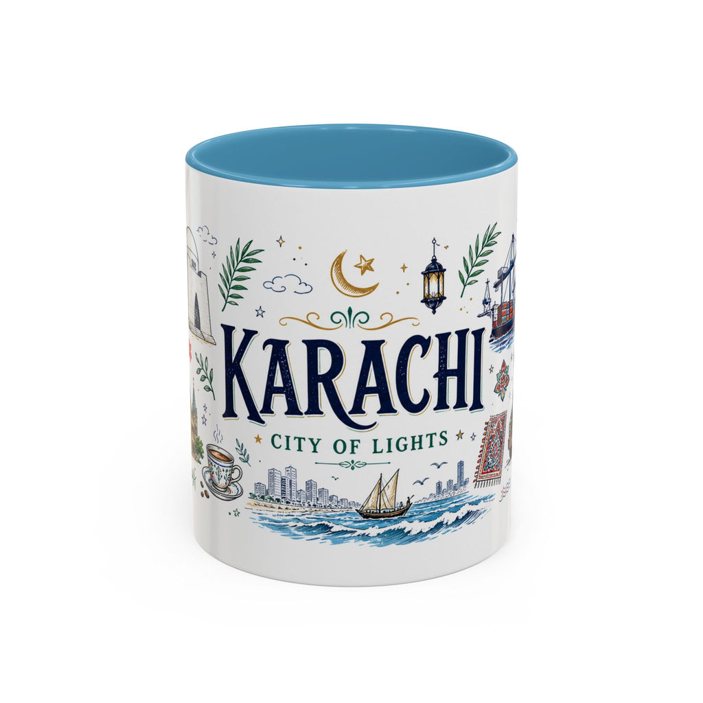 Karachi Coffee Mug | Pakistan Souvenir Travel Gift | Accent Color Ceramic 11oz 15oz
