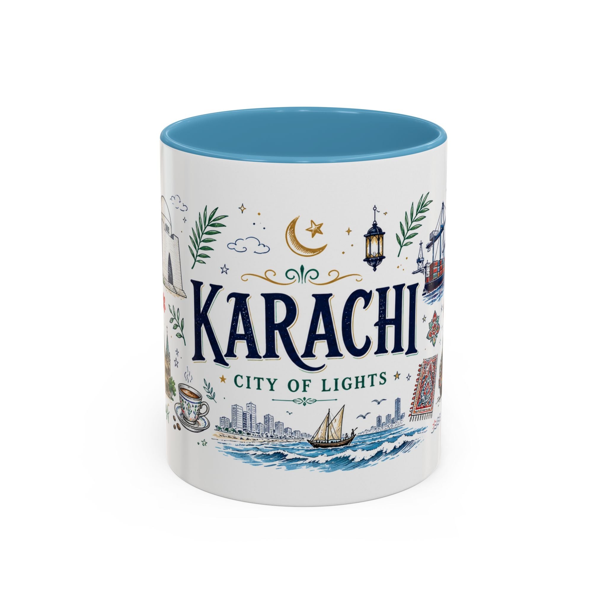 Karachi Coffee Mug | Pakistan Souvenir Travel Gift | Accent Color Ceramic 11oz 15oz