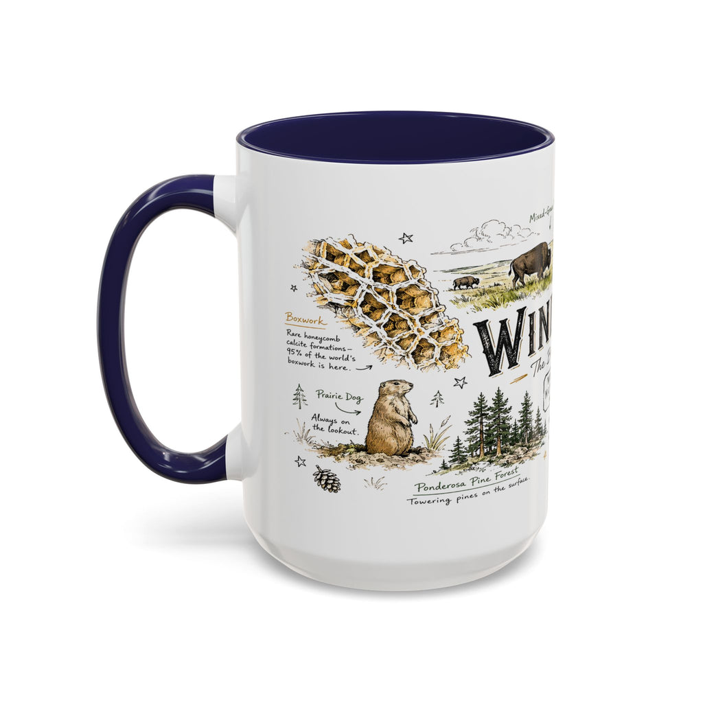 Wind Cave National Park Coffee Mug | South Dakota Cave Bison Prairie Gift | Accent Color Ceramic 11oz 15oz