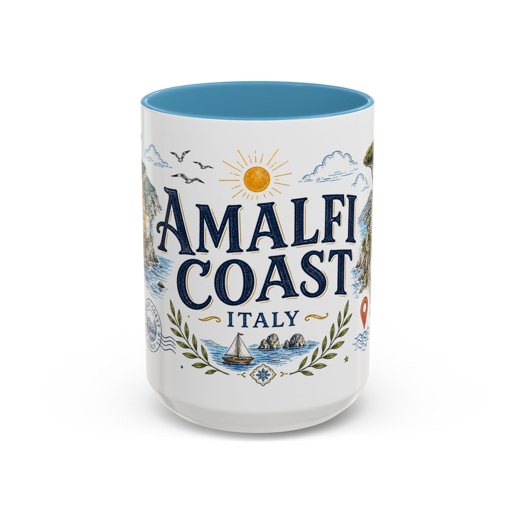 Amalfi Coast Coffee Mug | Travel Destination Souvenir Gift | Accent Color Ceramic 11oz 15oz