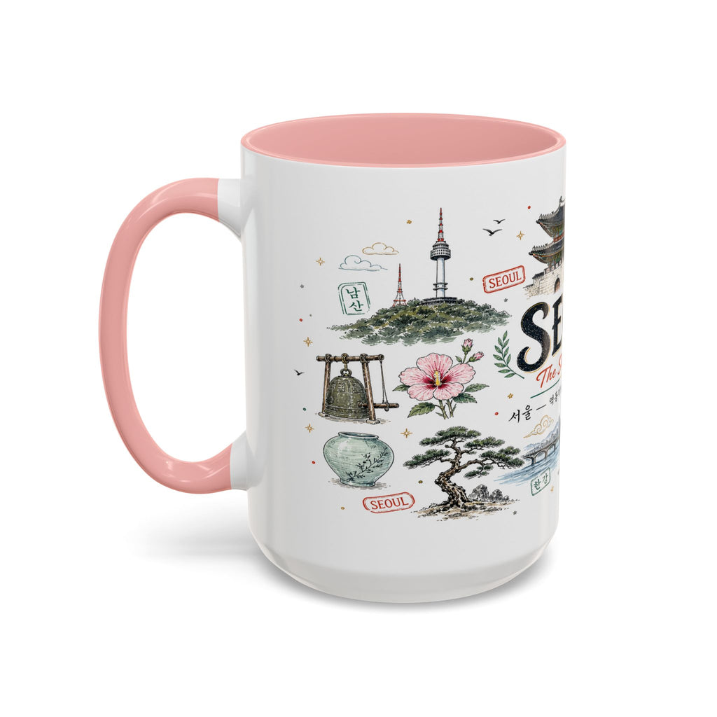 Seoul Coffee Mug | Korea Souvenir Travel Gift | Accent Color Ceramic 11oz 15oz