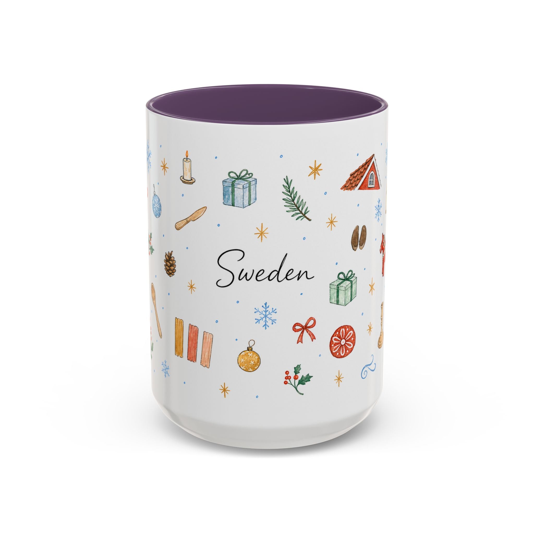 Sweden Christmas Mug | Watercolor Travel Souvenir | Holiday Gift | Accent Ceramic Coffee Cup 11oz 15oz