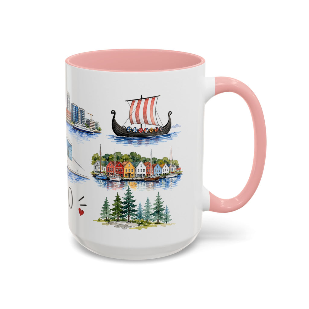 Oslo Illustrated Travel Mug | City Souvenir Accent Coffee Mug | 11oz 15oz Ceramic Cup