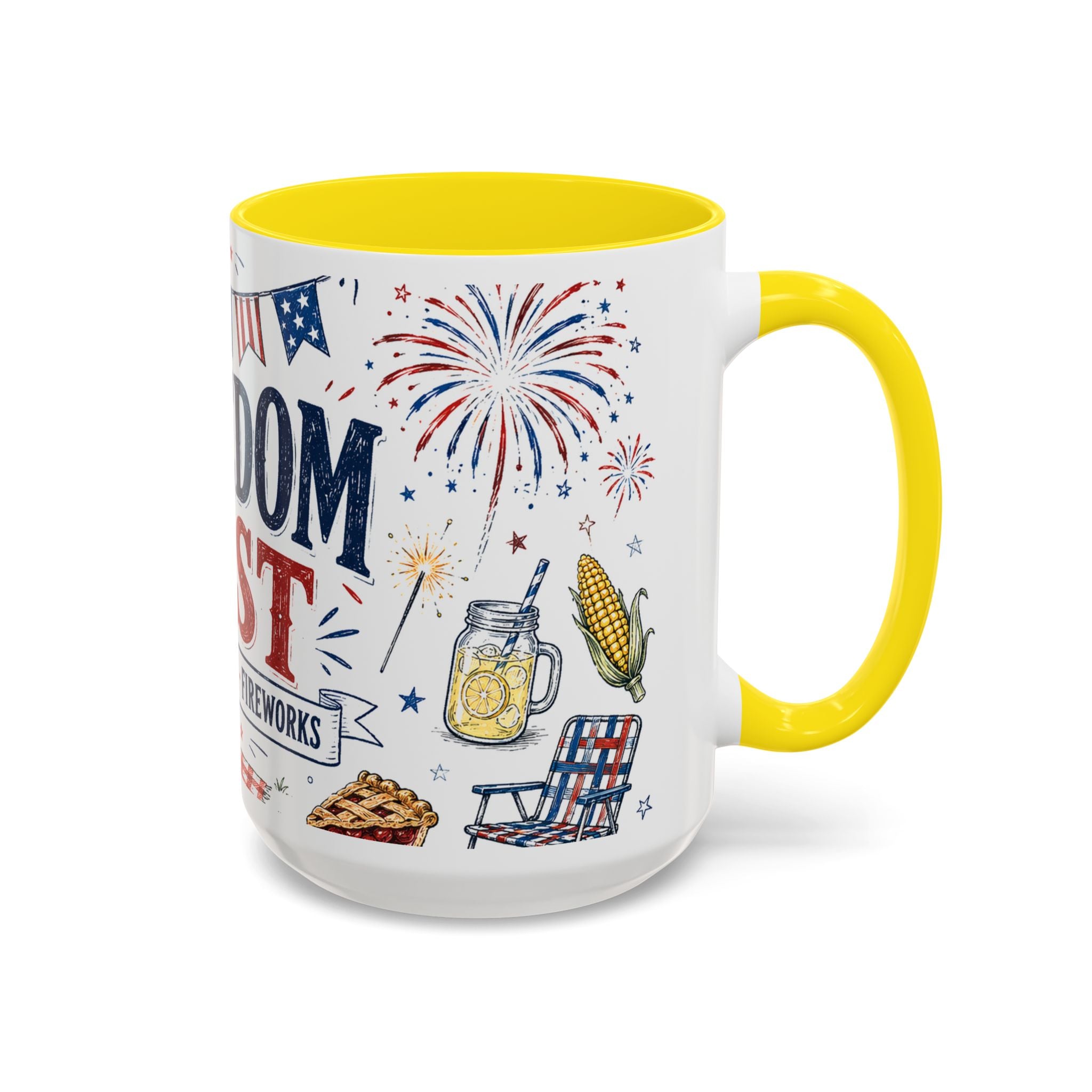 Freedom Fest Coffee Mug | Grill Chill Fireworks 4th of July | Accent Color Ceramic 11oz 15oz