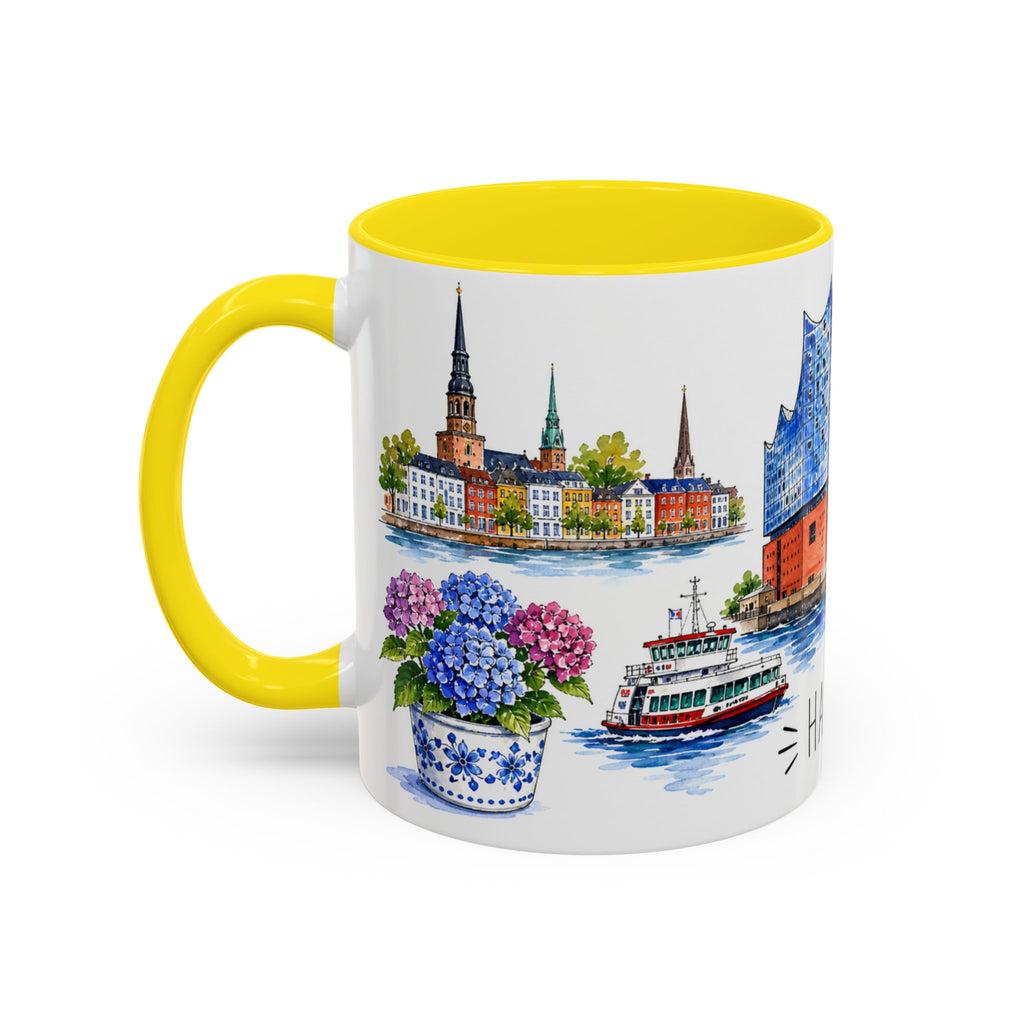 Hamburg Illustrated Travel Mug | City Souvenir Accent Coffee Mug | 11oz 15oz Ceramic Cup