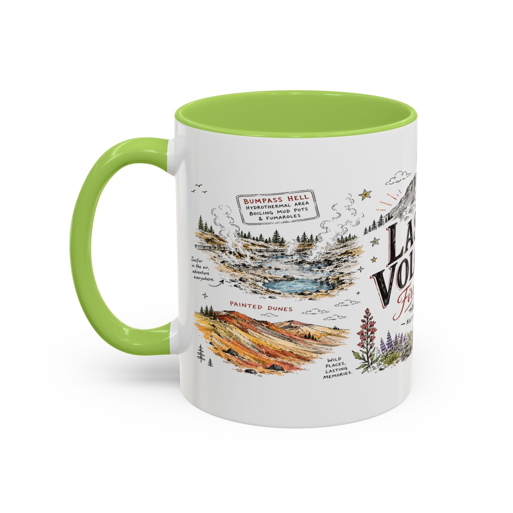 Lassen Volcanic National Park Coffee Mug | California Volcano Geothermal Hiking Gift | Accent Color Ceramic 11oz 15oz