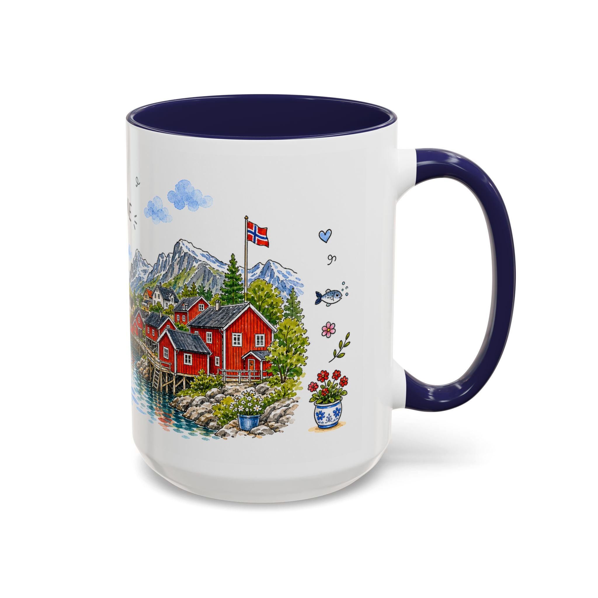 Reine Illustrated Travel Mug | Norway Souvenir Accent Coffee Mug | 11oz 15oz Ceramic Cup
