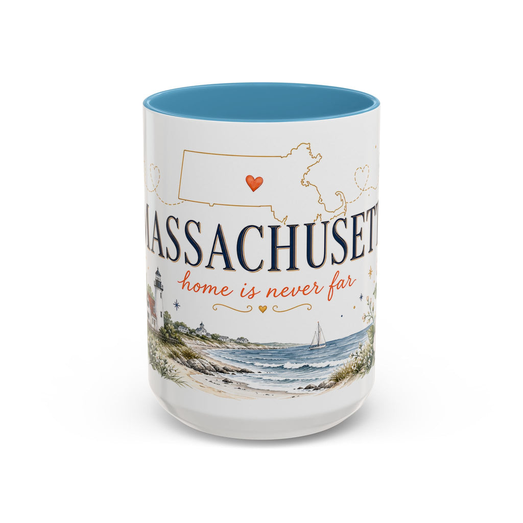 Massachusetts State Map Mug | Coastal Scene, Botanical Accents (11oz, 15oz)