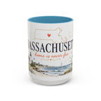Massachusetts State Map Mug | Coastal Scene, Botanical Accents (11oz, 15oz)