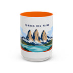 Torres del Paine Coffee Mug | Travel Destination Souvenir Gift | Accent Color Ceramic 11oz 15oz