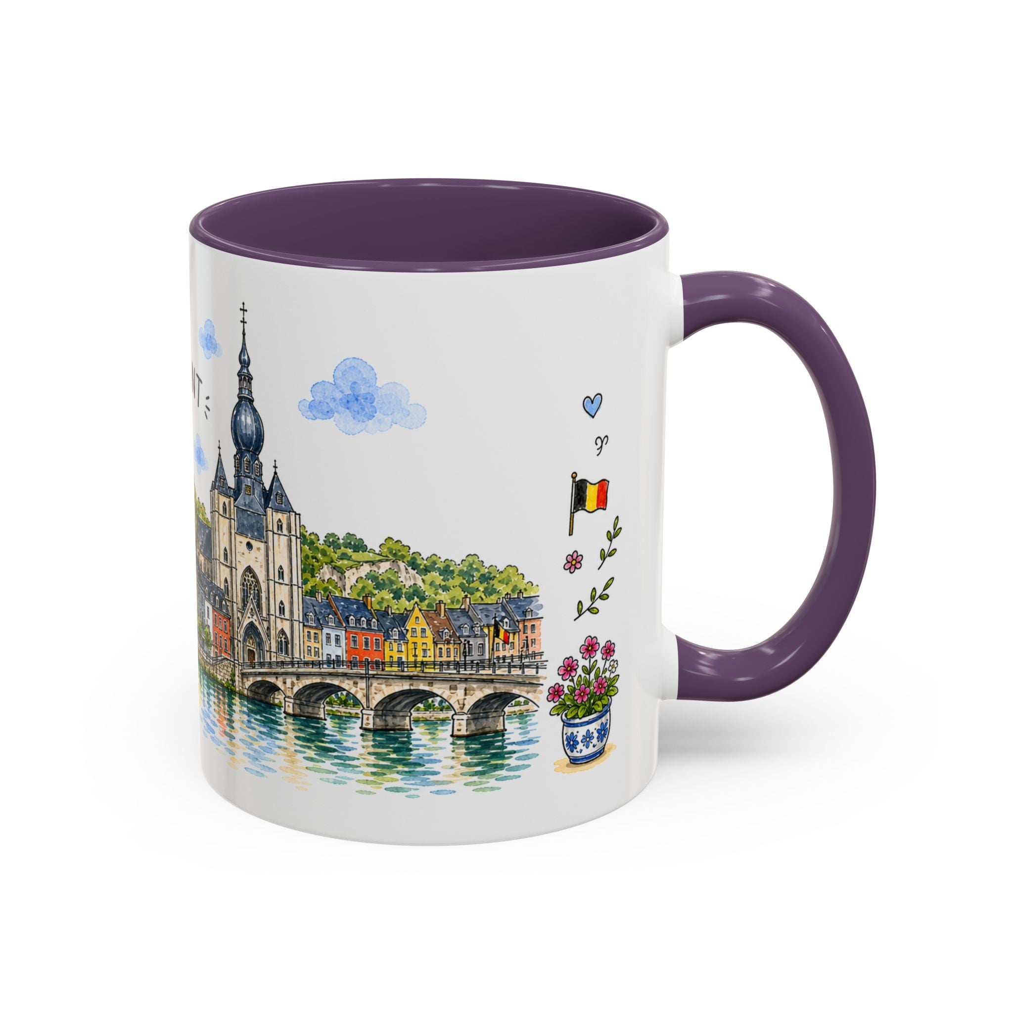 Dinant Illustrated Travel Mug | Belgium Souvenir Accent Coffee Mug | 11oz 15oz Ceramic Cup