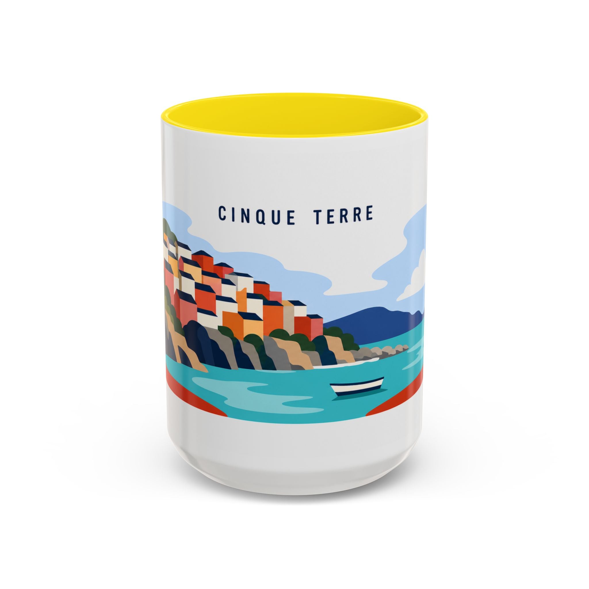 Cinque Terre Coffee Mug | Travel Destination Souvenir Gift | Accent Color Ceramic 11oz 15oz