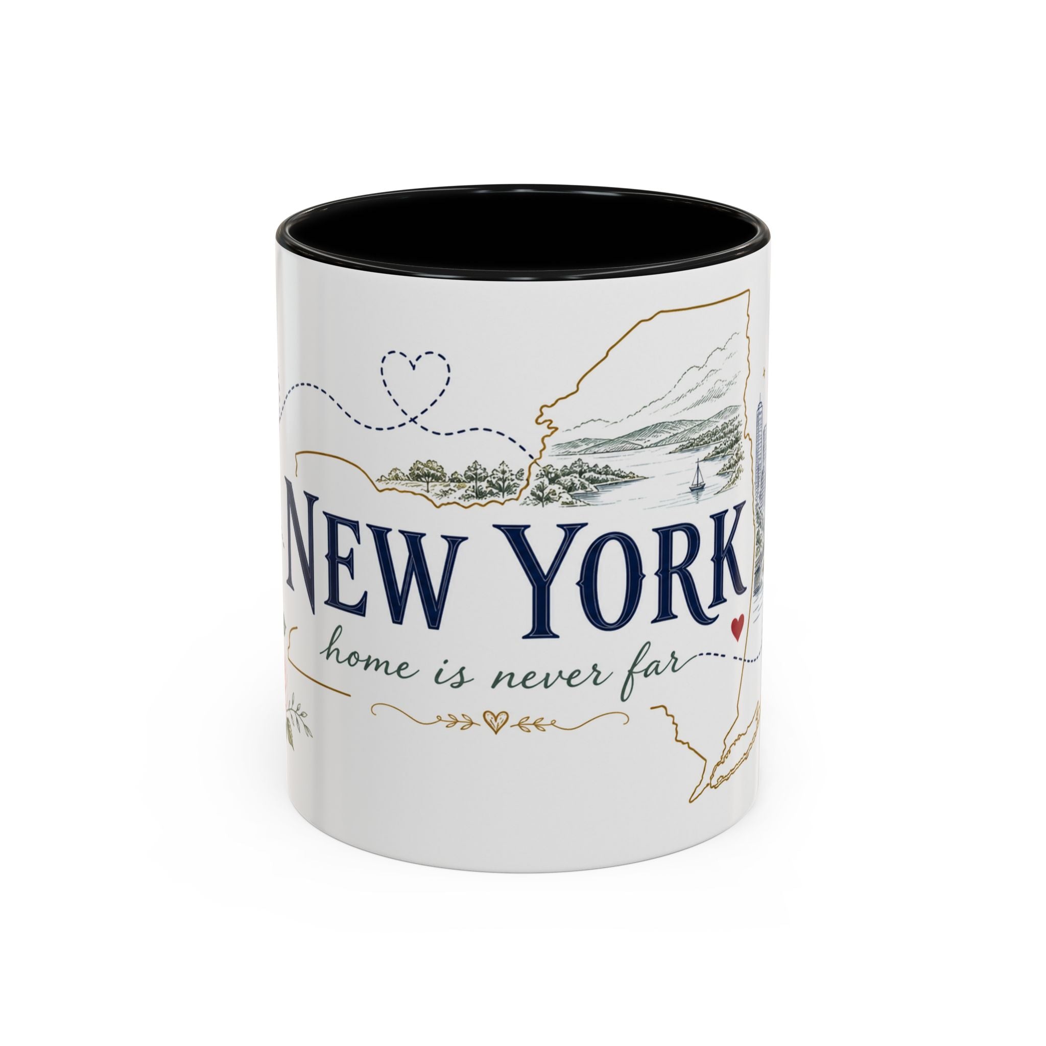 New York State Map Mug | Botanical Rose Accents, Long Distance Friendship Gift