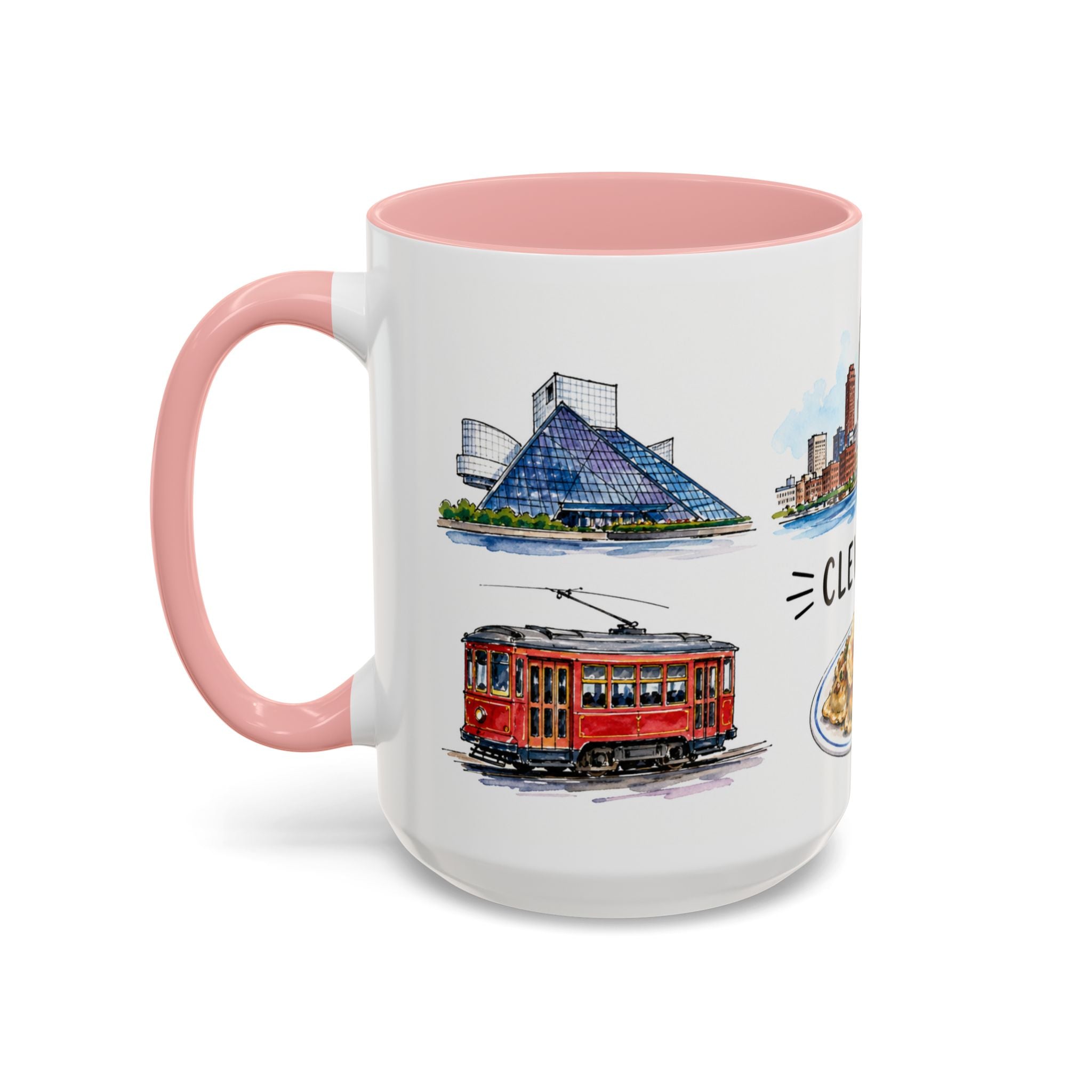 Cleveland Illustrated Travel Mug | City Souvenir Accent Coffee Mug | 11oz 15oz Ceramic Cup