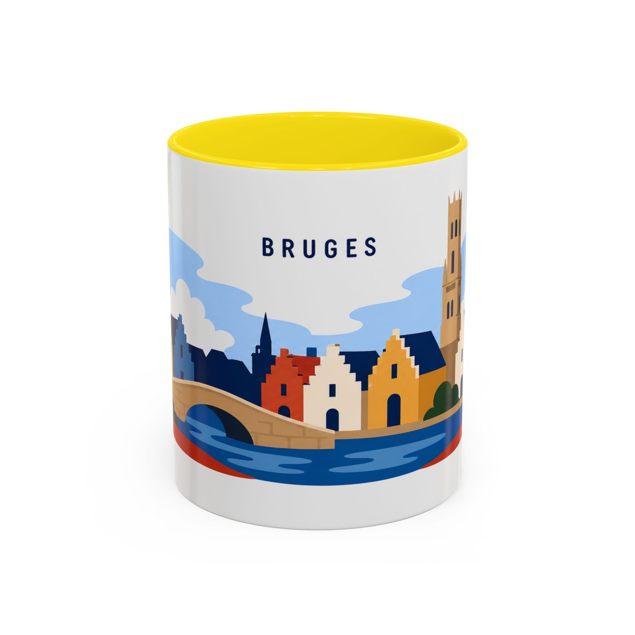 Bruges Coffee Mug | Travel Destination Souvenir Gift | Accent Color Ceramic 11oz 15oz