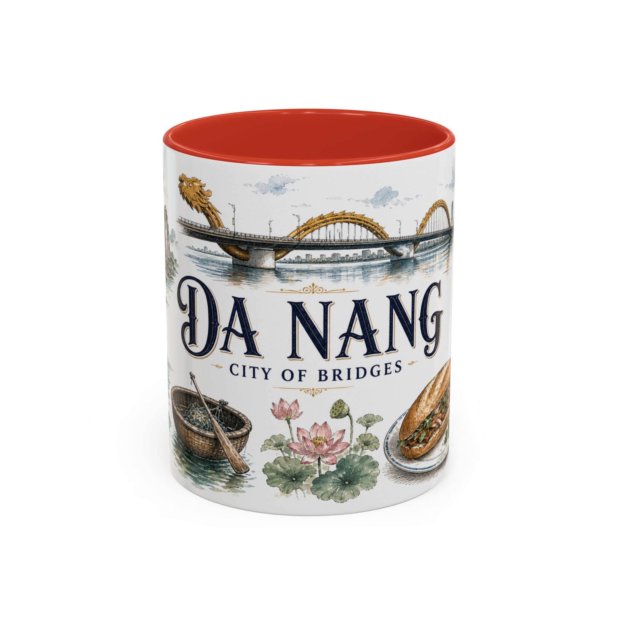 Da Nang Coffee Mug | Vietnam Travel Souvenir | Vintage Illustrated City Gift | 11 oz 15 oz Accent Mug
