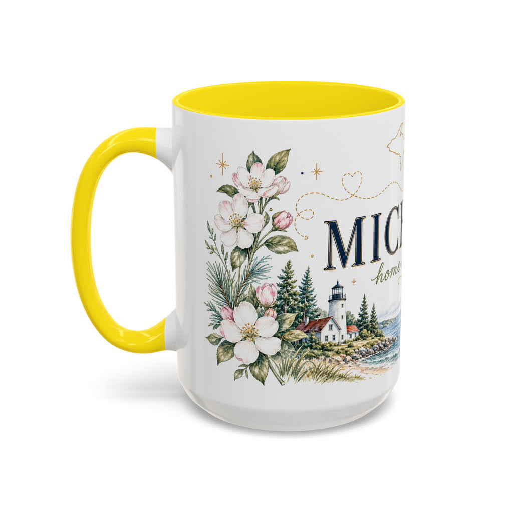 Michigan State Map Mug | Botanical Accents, Lakes Art | Homesick Gift