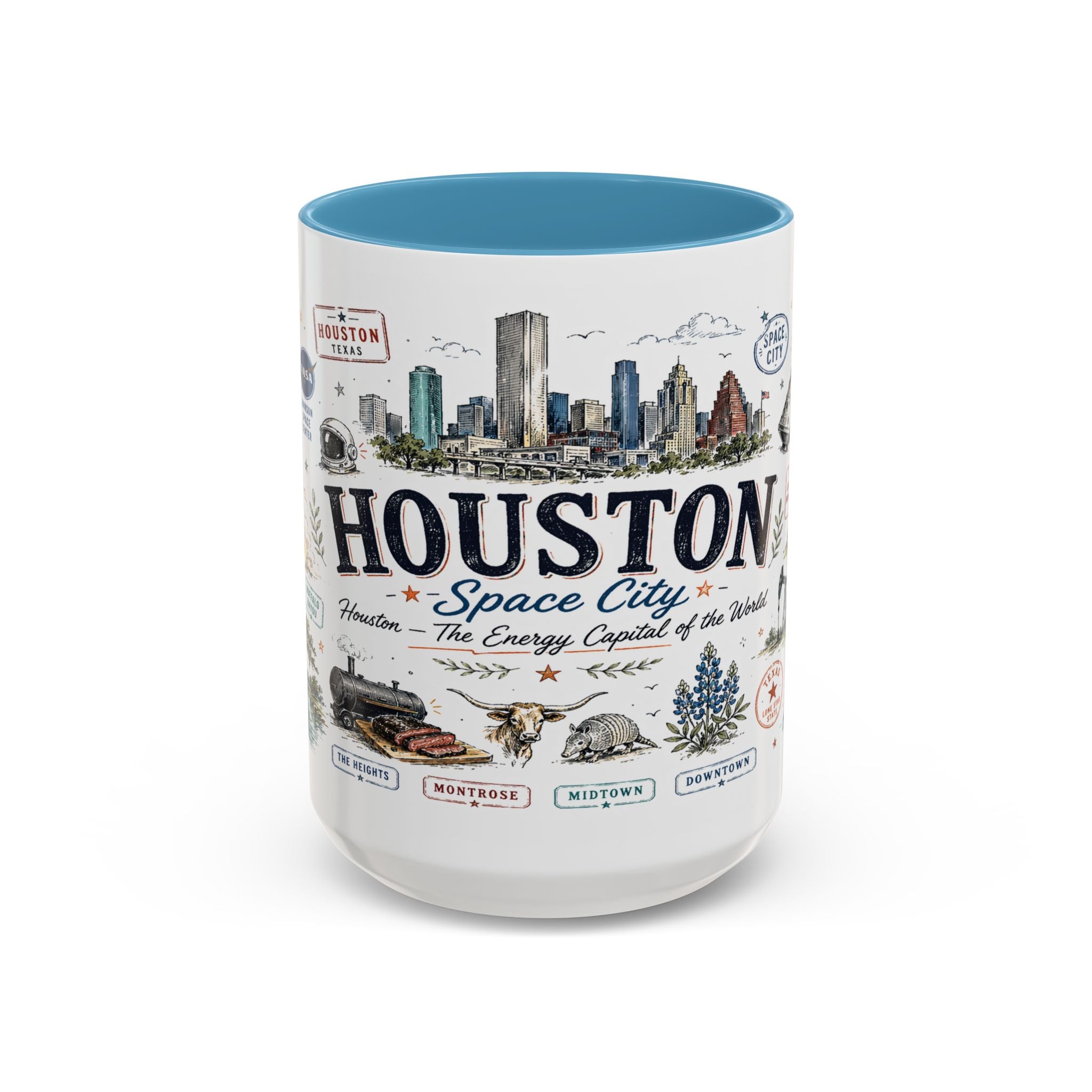 Houston Coffee Mug | Texas Souvenir City Gift | Accent Color Ceramic 11oz 15oz