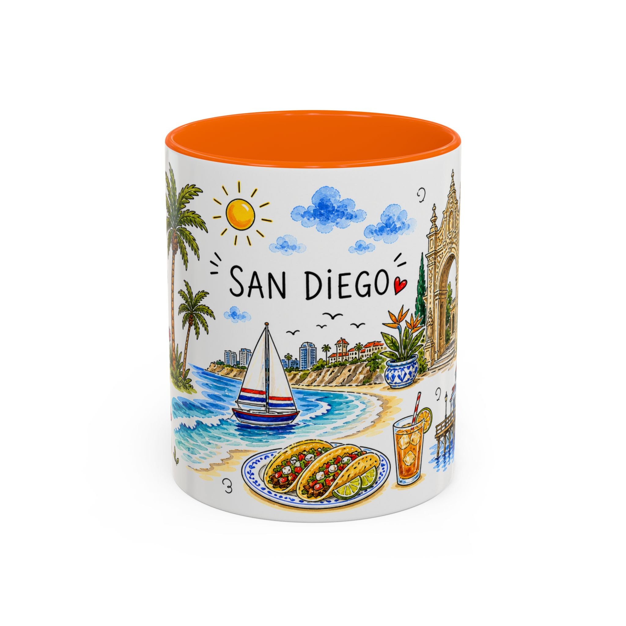 San Diego Illustrated Travel Mug | City Souvenir Accent Coffee Mug | 11oz 15oz Ceramic Cup
