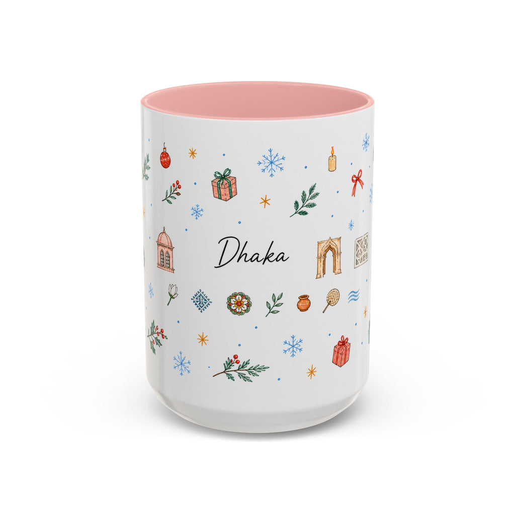 Dhaka Christmas Mug | Watercolor Travel Souvenir | Holiday Gift | Accent Ceramic Coffee Cup 11oz 15oz