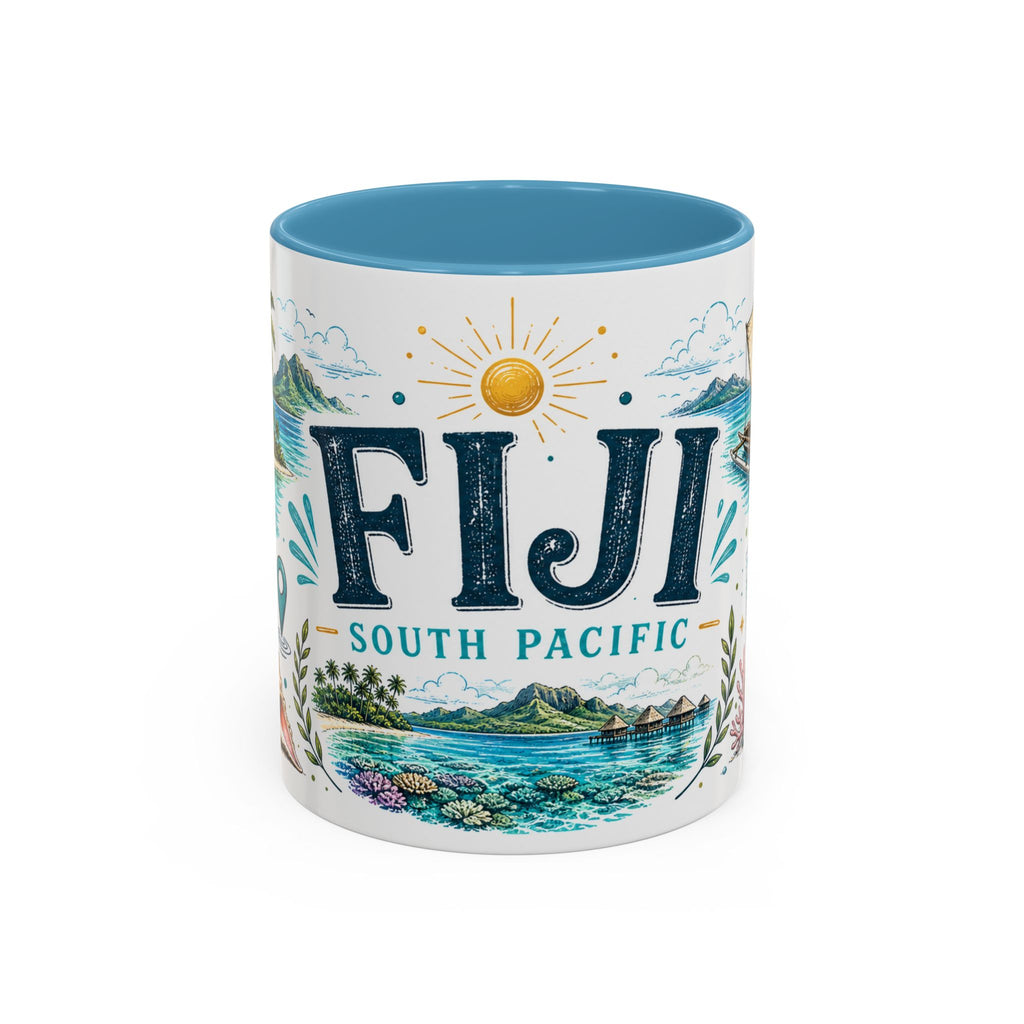 Fiji Coffee Mug | Travel Destination Souvenir Gift | Accent Color Ceramic 11oz 15oz