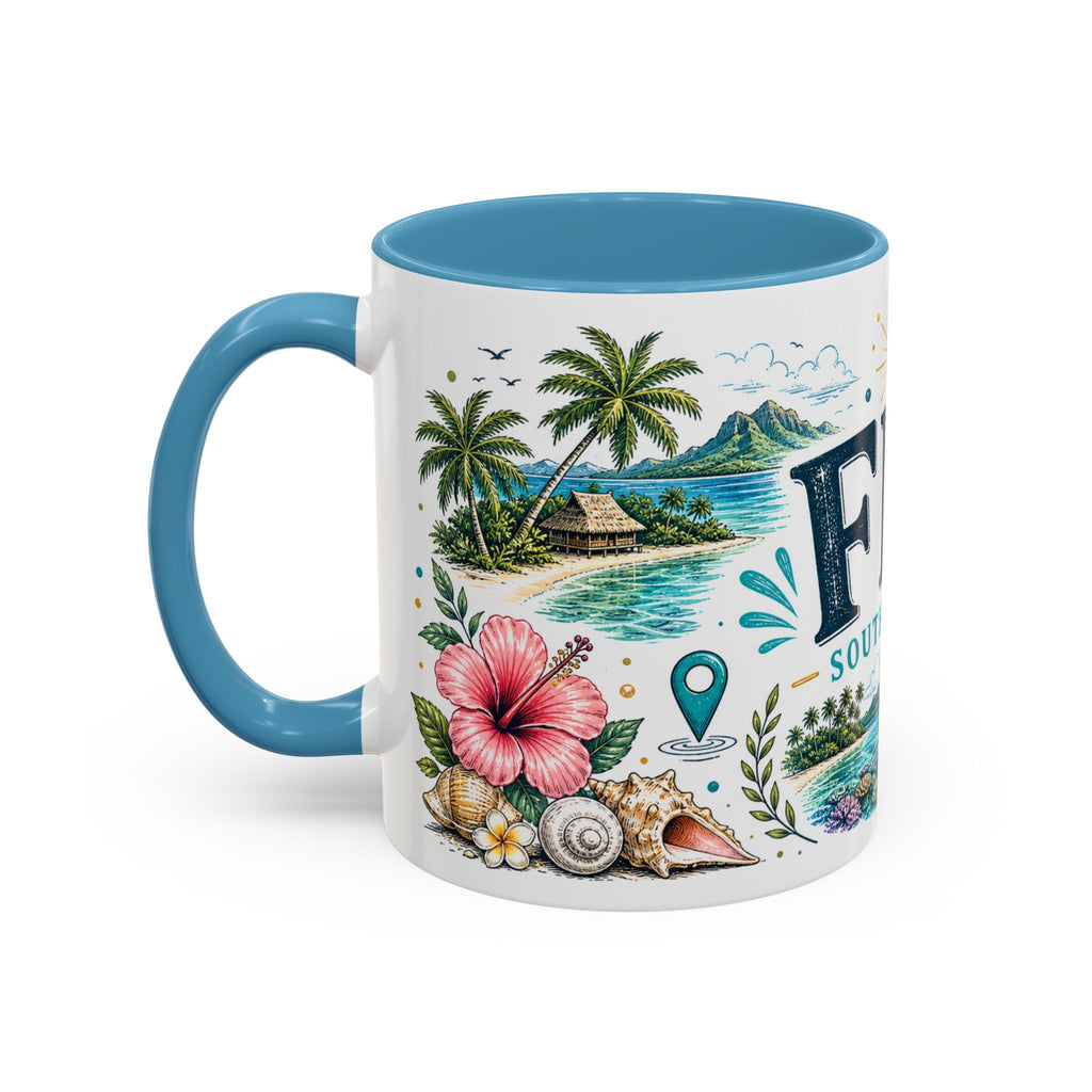 Fiji Coffee Mug | Travel Destination Souvenir Gift | Accent Color Ceramic 11oz 15oz