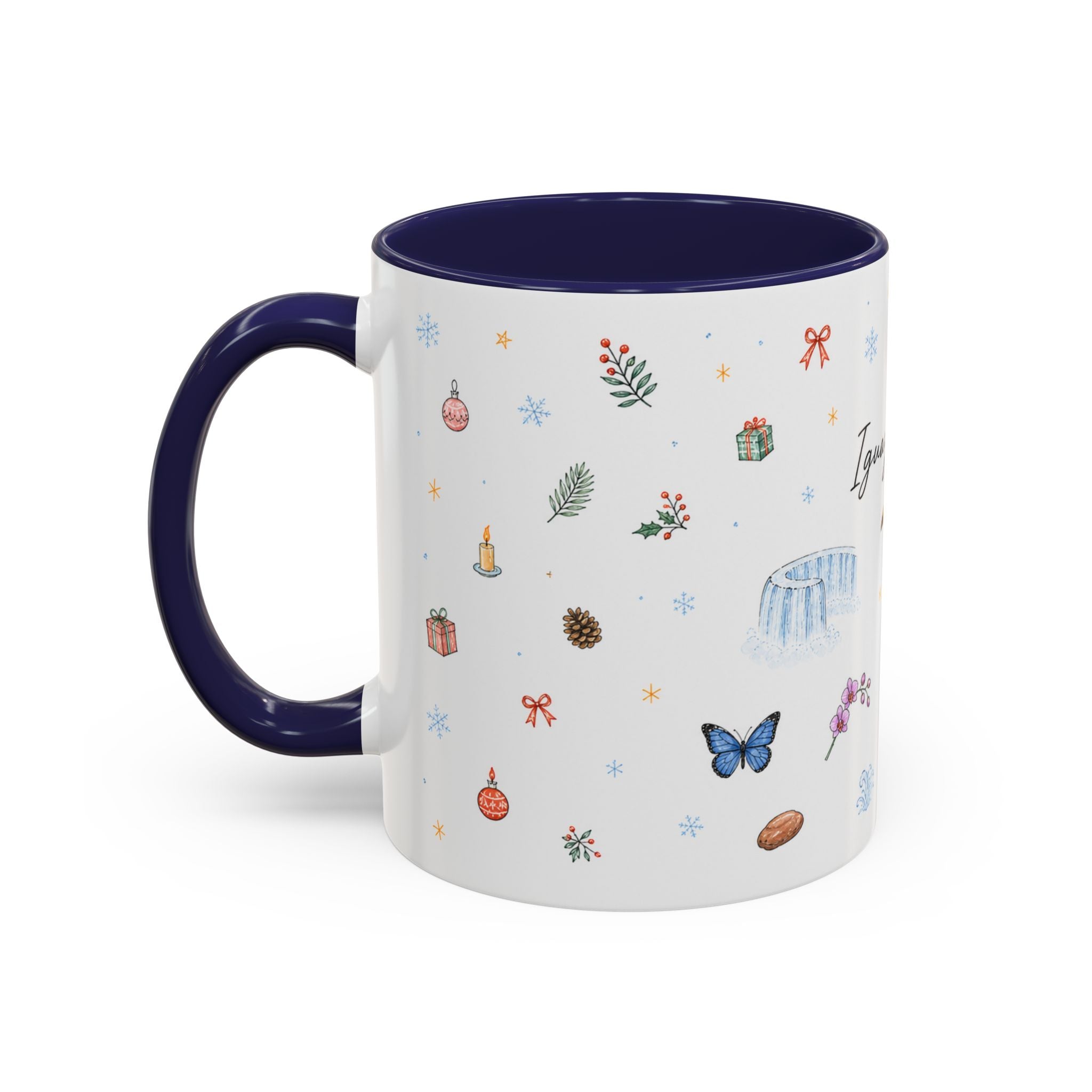 Iguazu Falls Christmas Mug | Watercolor Travel Souvenir | Holiday Gift | Accent Ceramic Coffee Cup 11oz 15oz