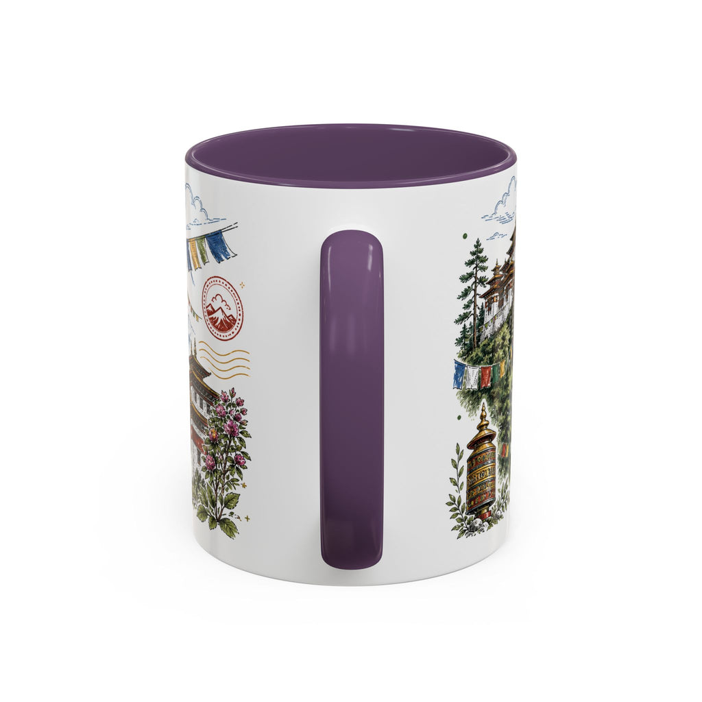 Bhutan Valleys Coffee Mug | Travel Destination Souvenir Gift | Accent Color Ceramic 11oz 15oz