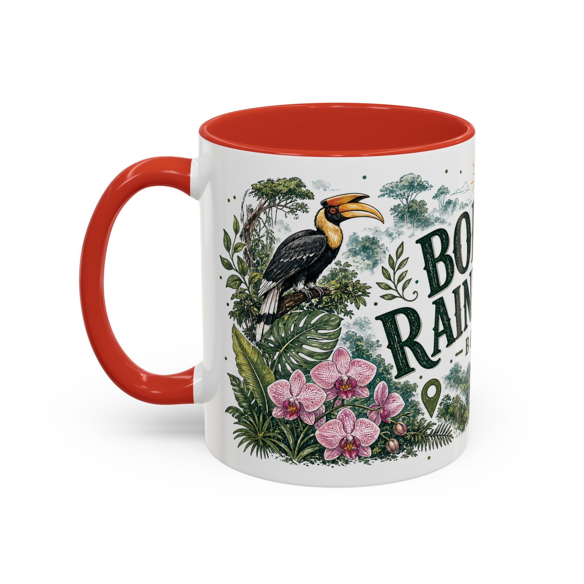 Borneo Rainforest Coffee Mug | Travel Destination Souvenir Gift | Accent Color Ceramic 11oz 15oz