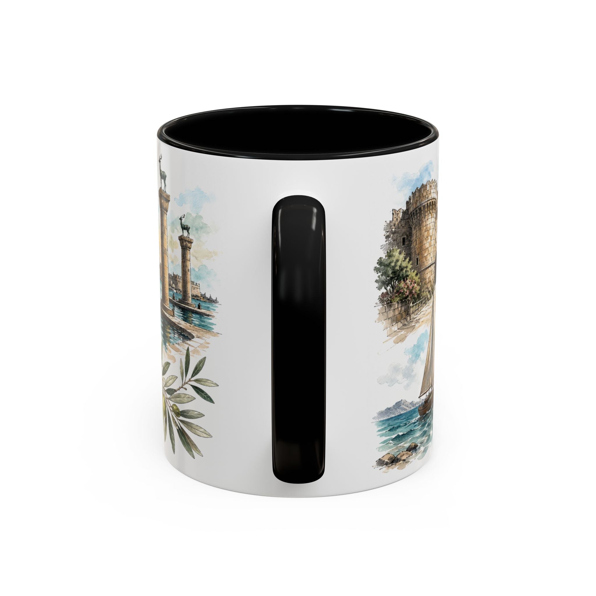 Rhodes Coffee Mug | Greece Travel Souvenir | Vintage Illustrated City Gift | 11 oz 15 oz Accent Mug